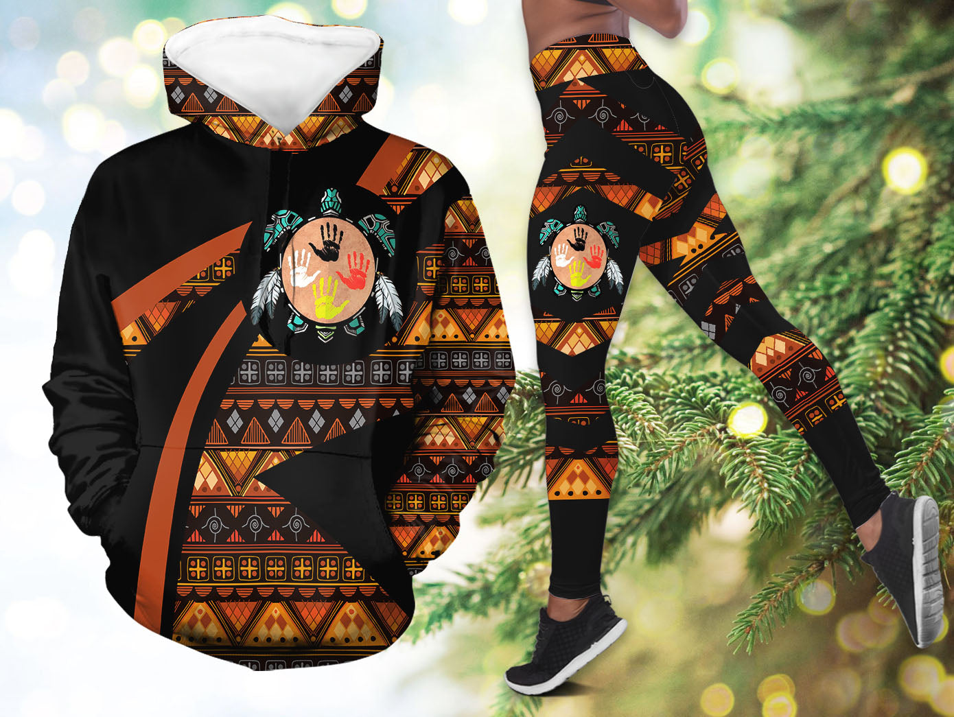 GB-HW0011190 Turtle Native American Hoodie Leggings Set