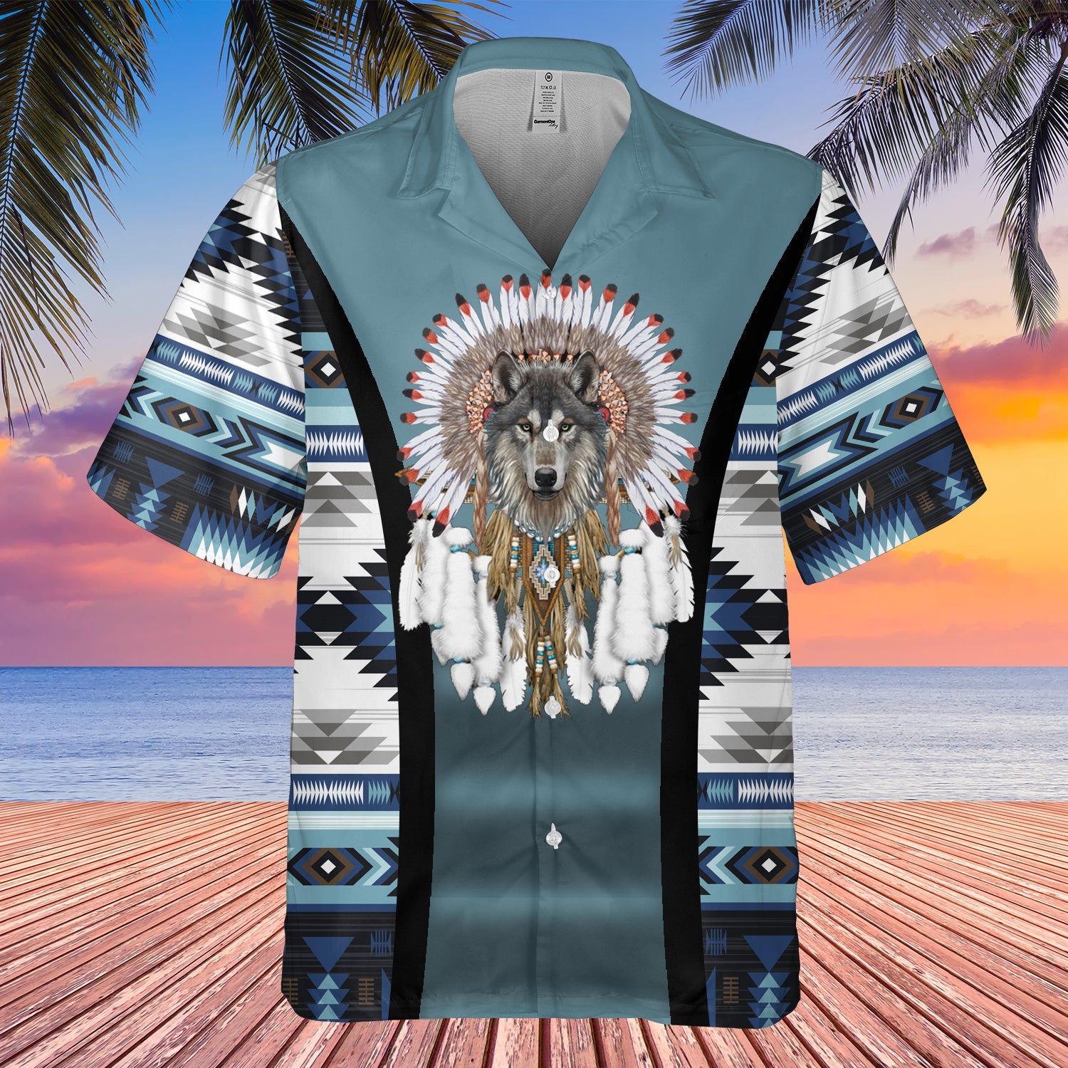 GB-HW0011450 Wolf Native American Hawaiian Shirt 3D