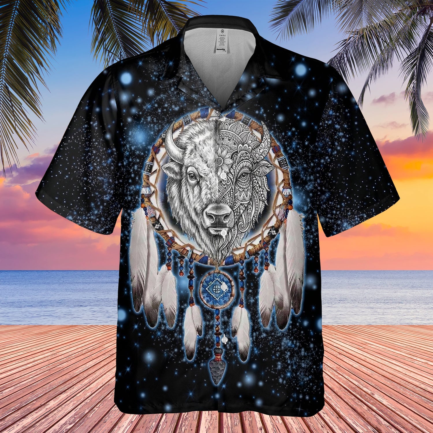 GB-NAT00010-02v2 Bison Dreamcatcher Native American Hawaiian Shirt 3D