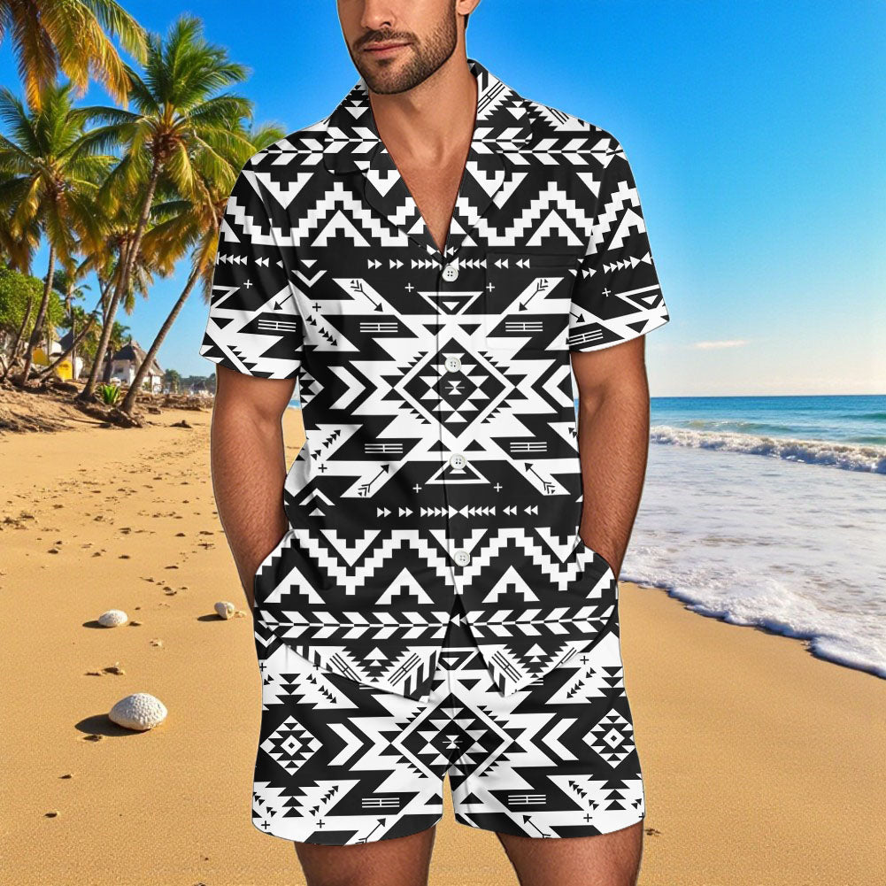 GB-NAT00441 Native American Men Short Sleeve Button Pajamas