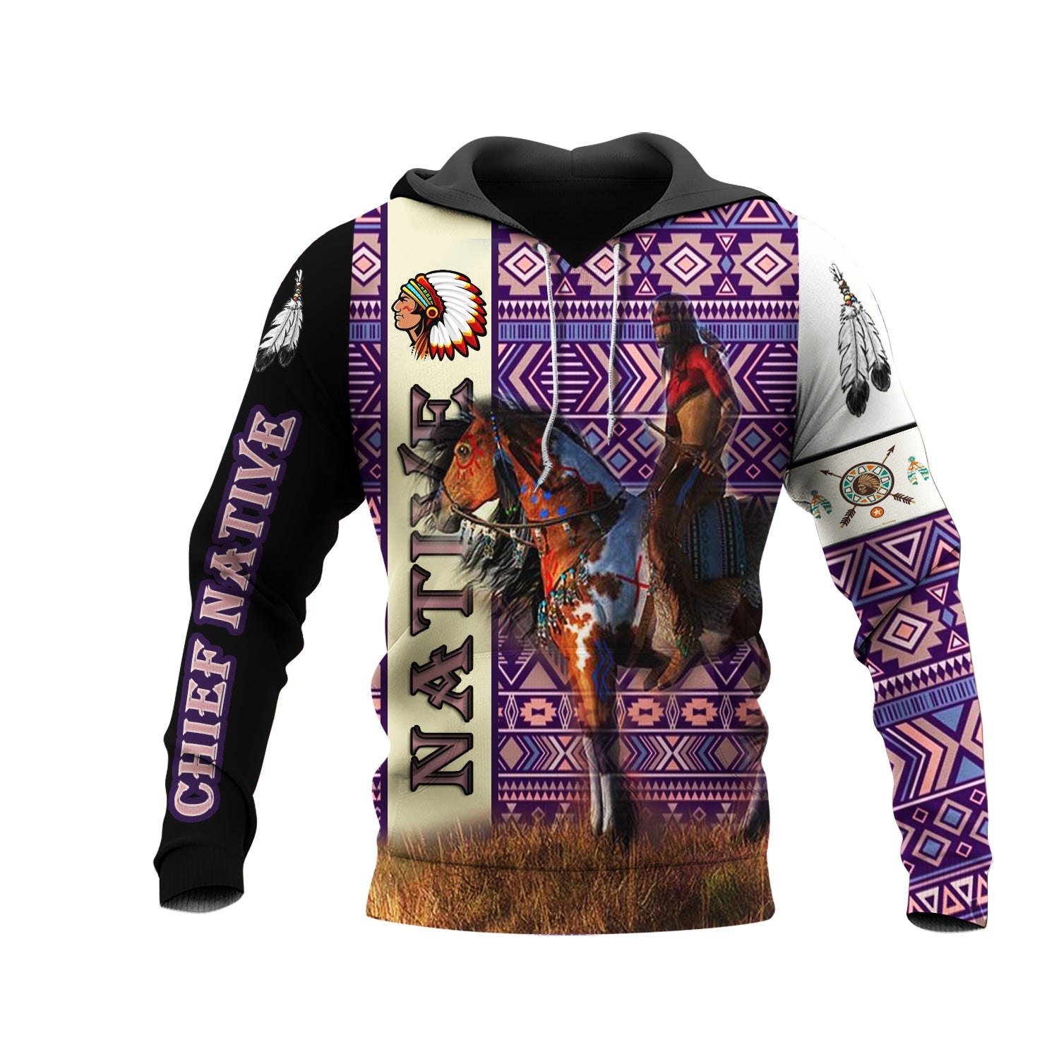 GB-NAT00570 Chief And Horse Pattern 3D Hoodie