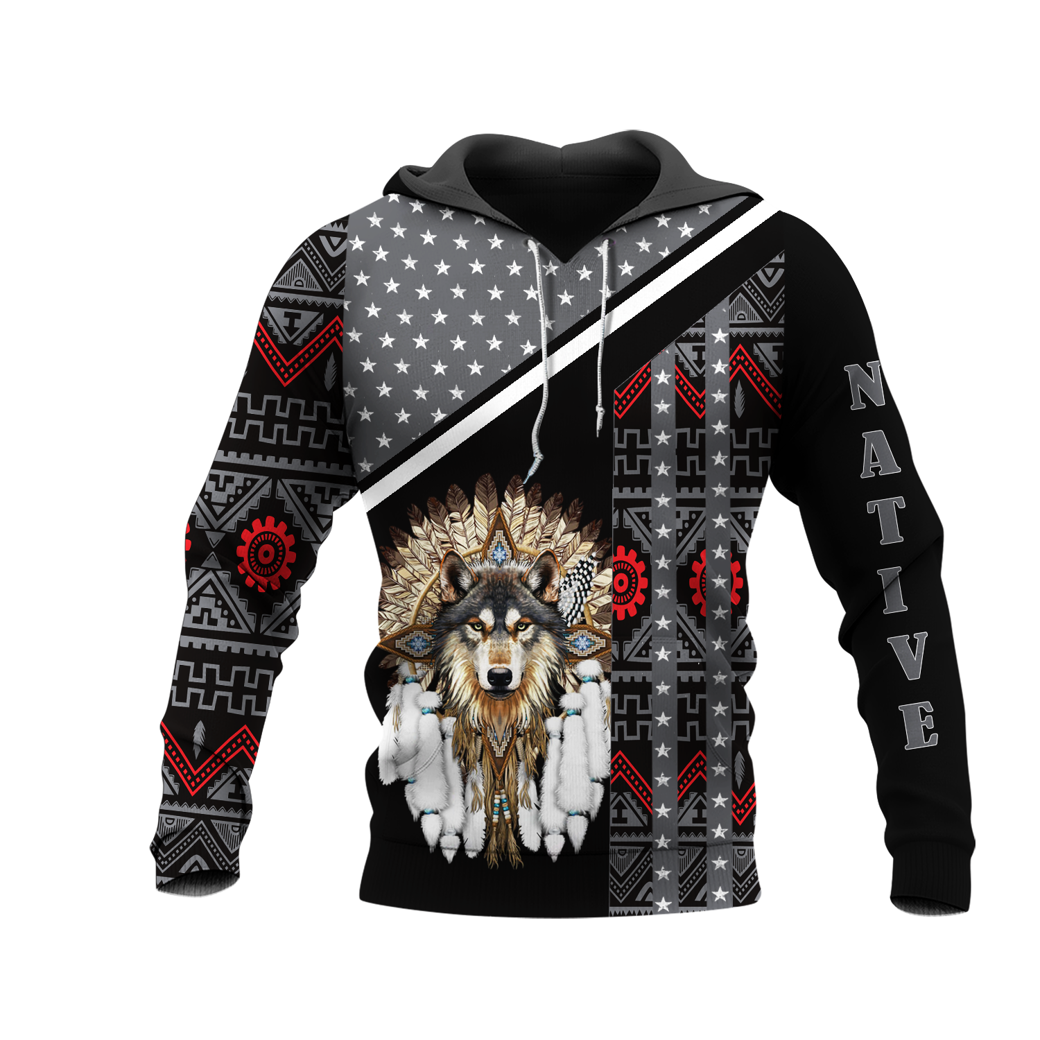 HD0012698 Wolf Native American Pride 3D Hoodie