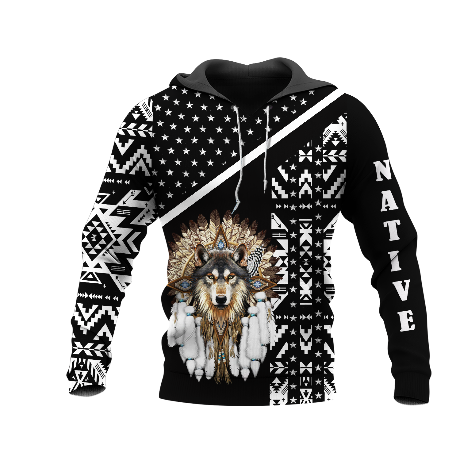 HD0012699 Wolf Native American Pride 3D Hoodie