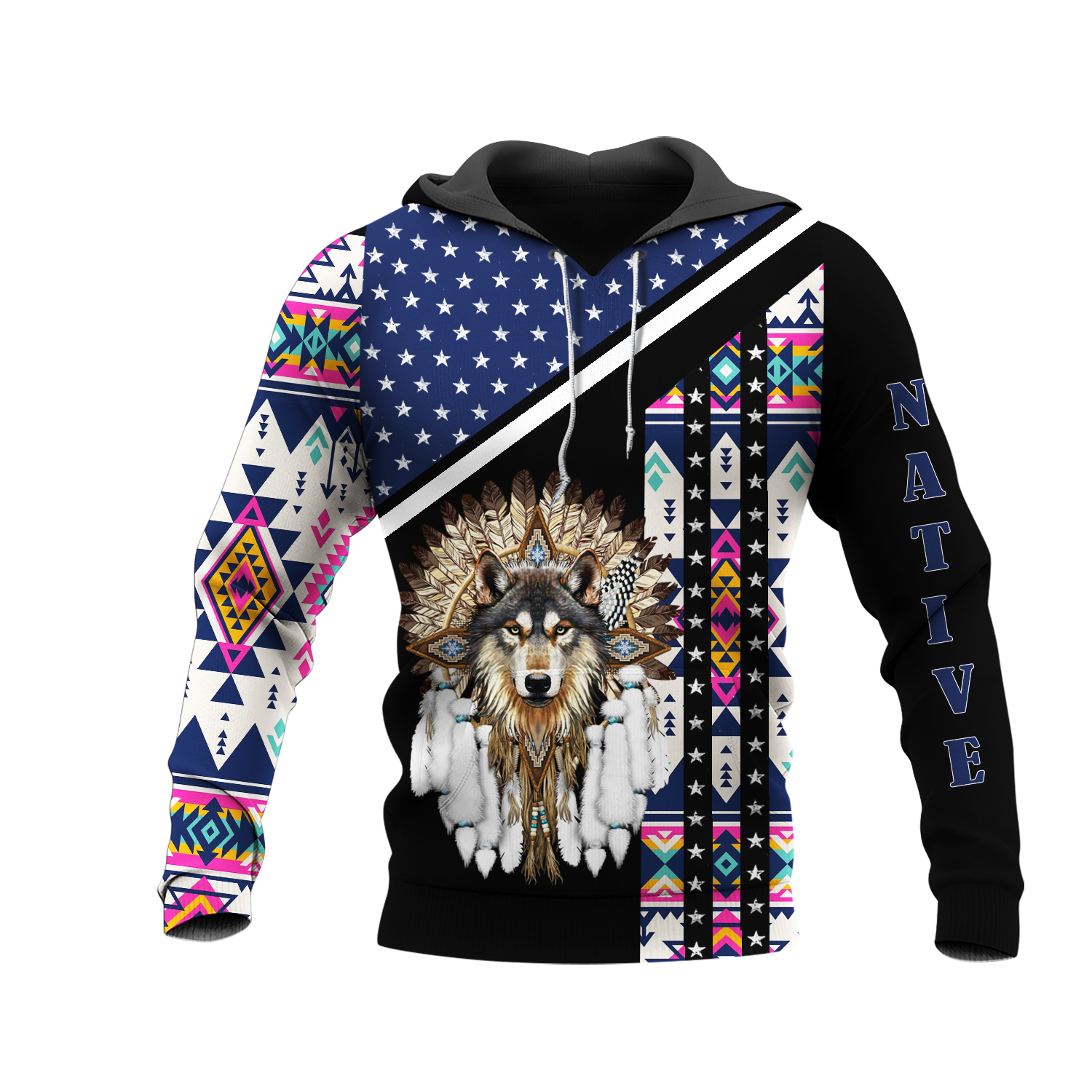 HD0012702 Wolf Native American Pride 3D Hoodie