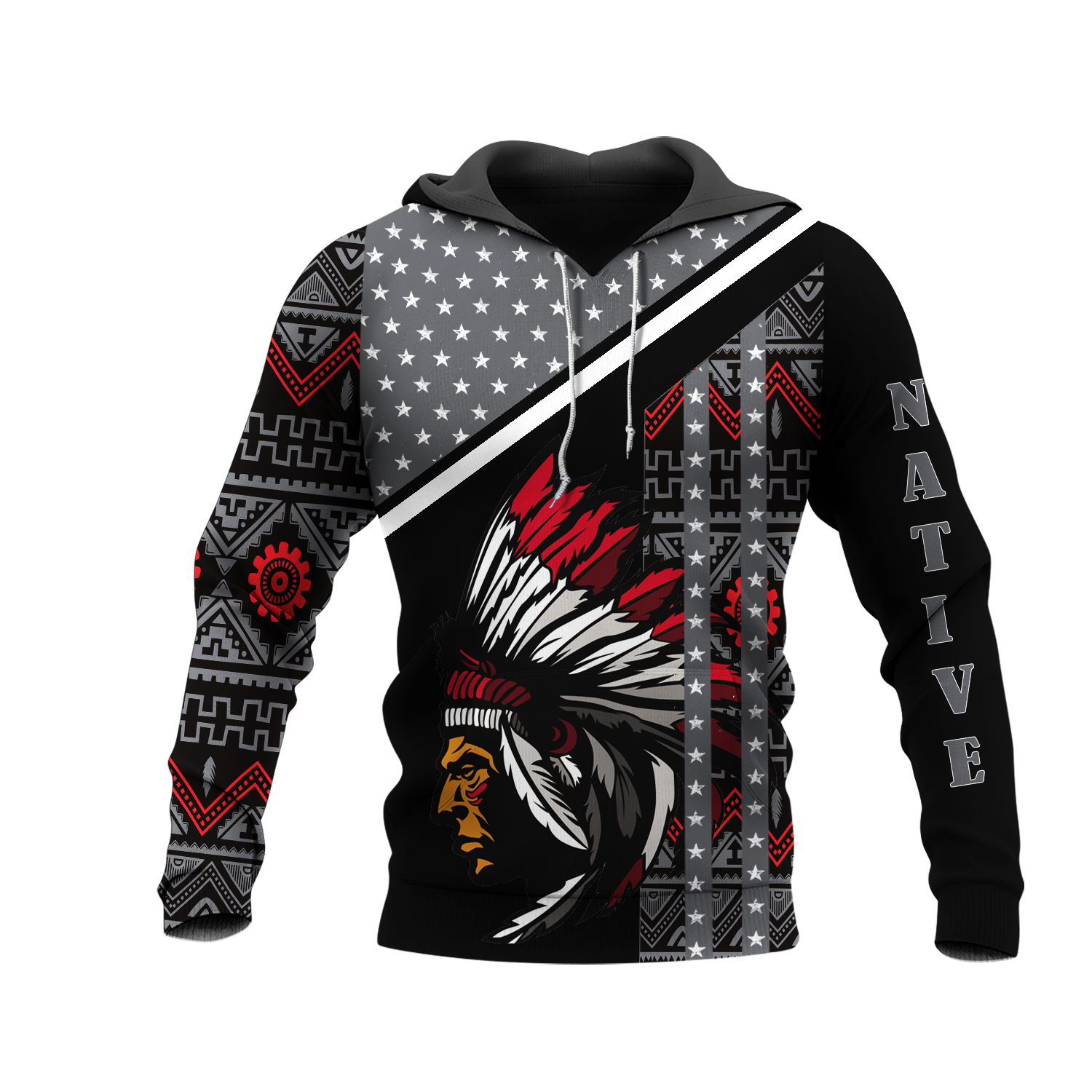 HD0012712 Chief Pattern Native American Pride 3D Hoodie