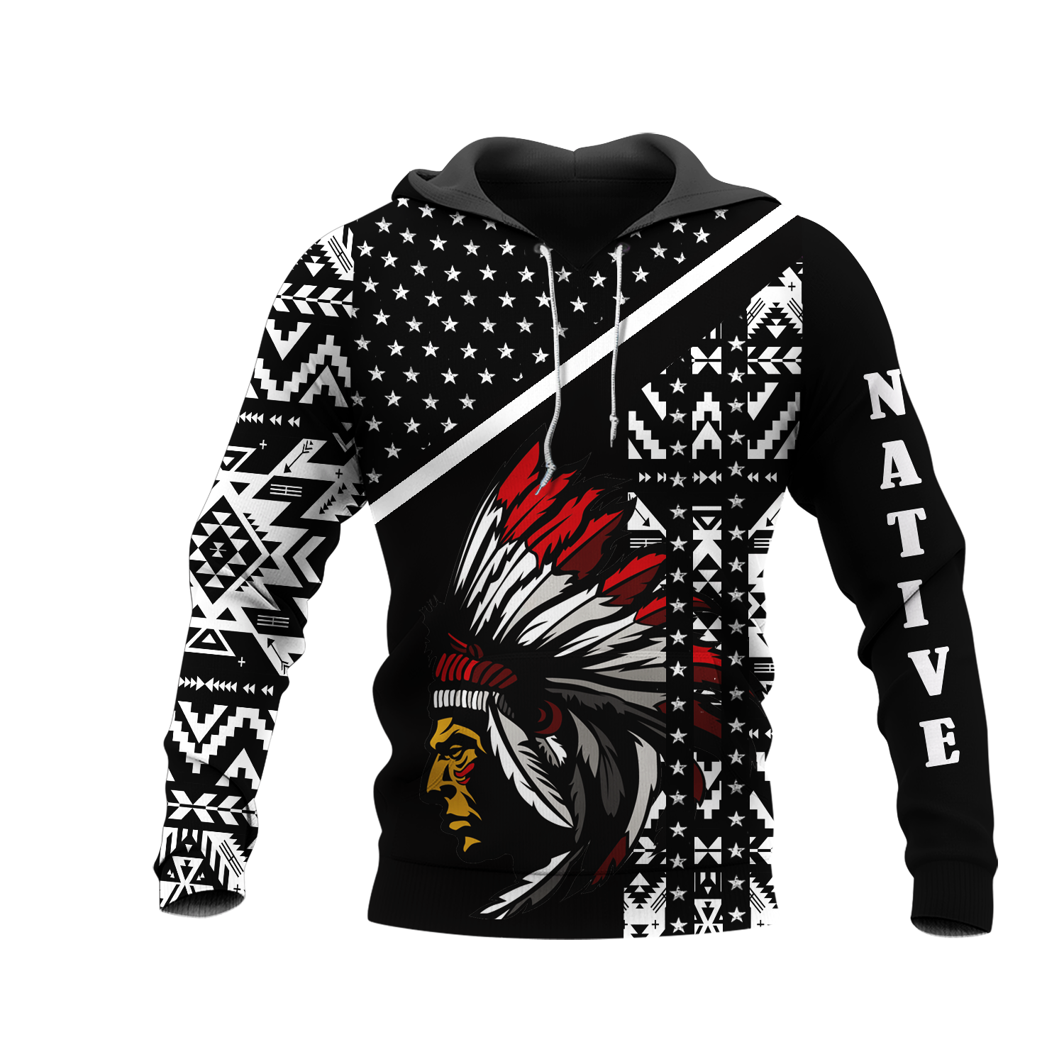 HD0012714 Chief Pattern Native American Pride 3D Hoodie