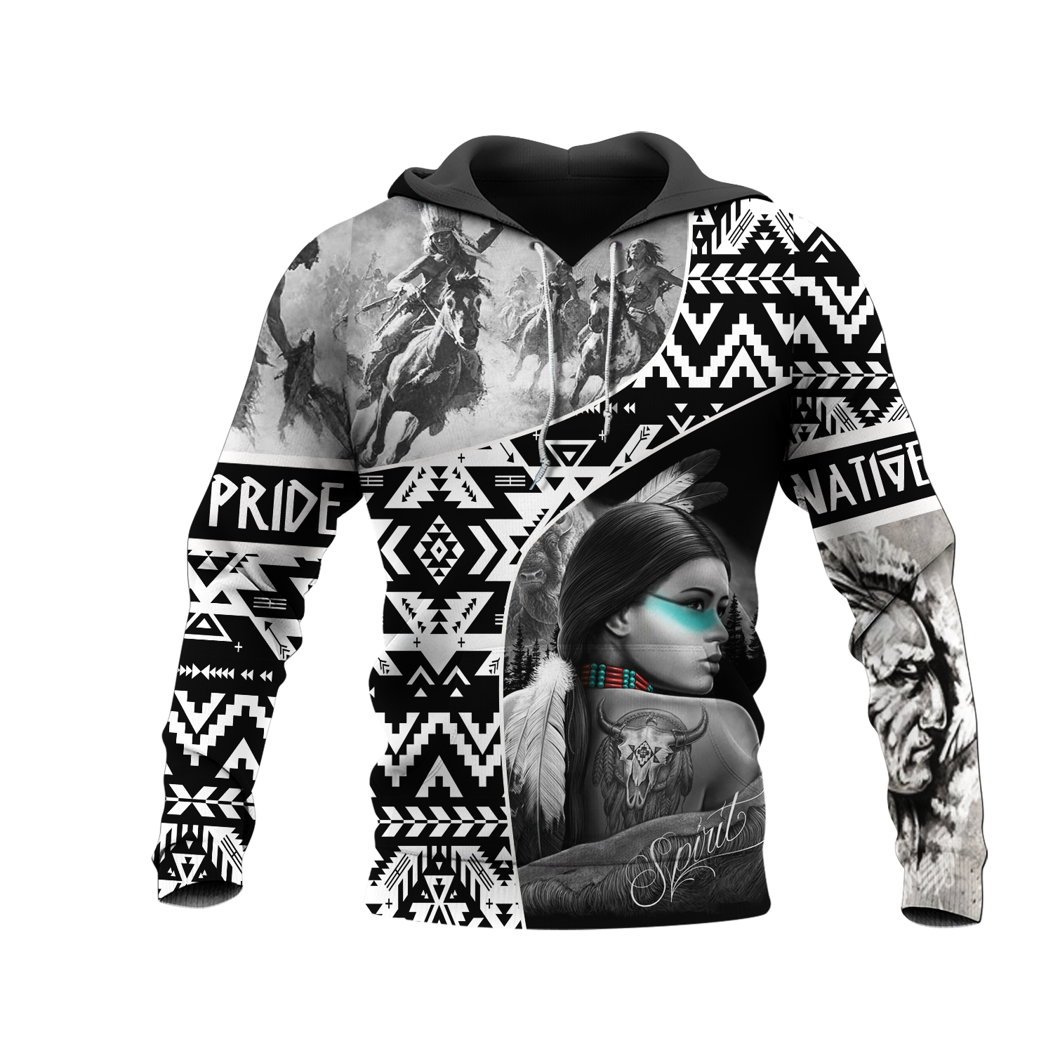 HD0013028  Girl & Chief Native American Pride 3D Hoodie