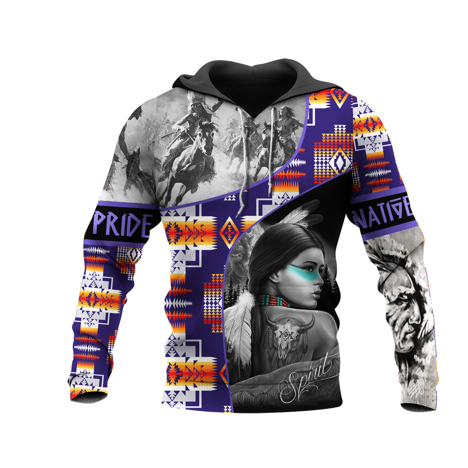 HD0013029  Girl & Chief Native American Pride 3D Hoodie