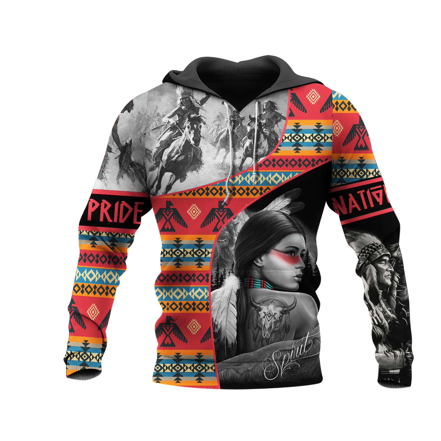 HD0013032  Girl & Chief Native American Pride 3D Hoodie