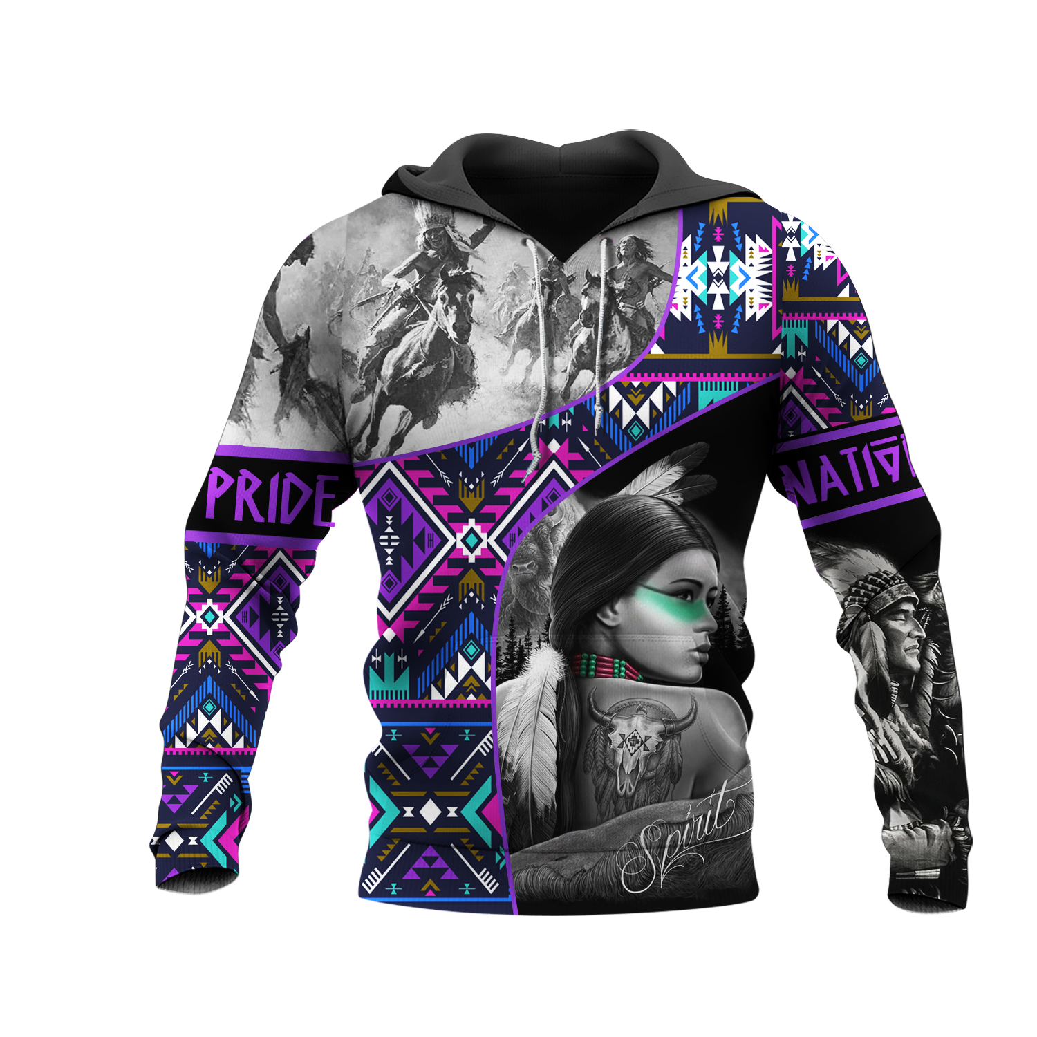 HD0013034 Girl & Chief Native American Pride 3D Hoodie