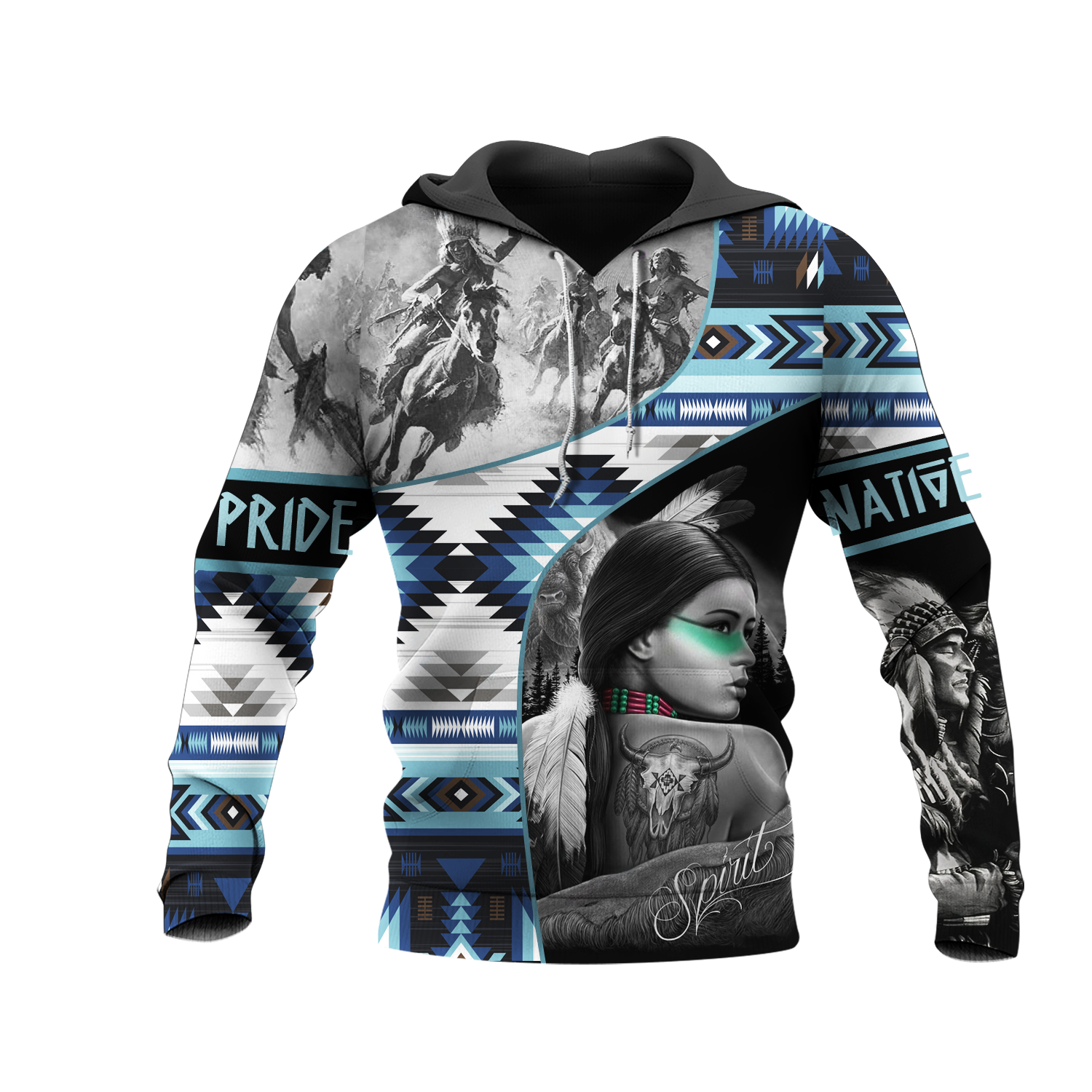 HD0013035 Girl & Chief Native American Pride 3D Hoodie