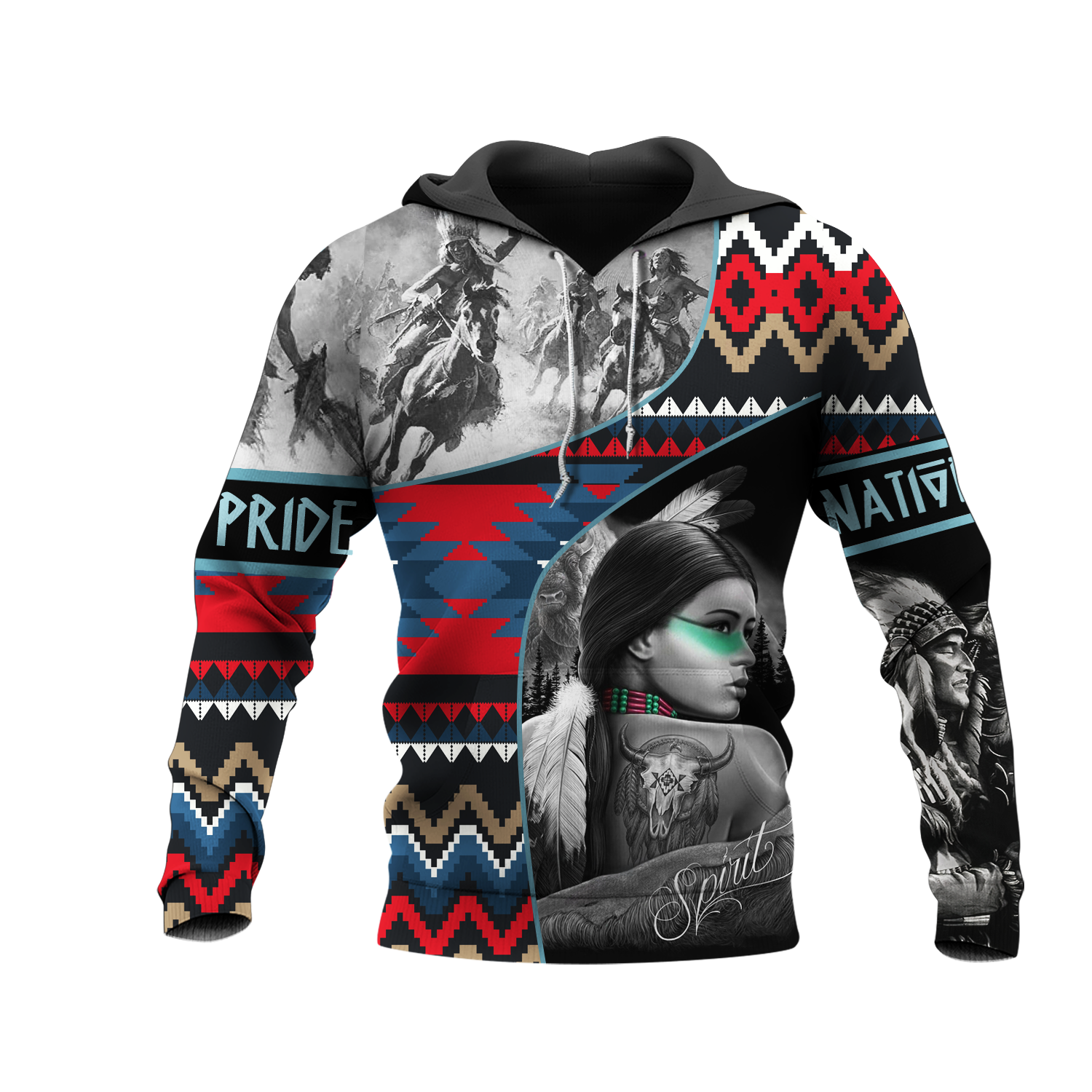 HD0013036 Girl & Chief Native American Pride 3D Hoodie