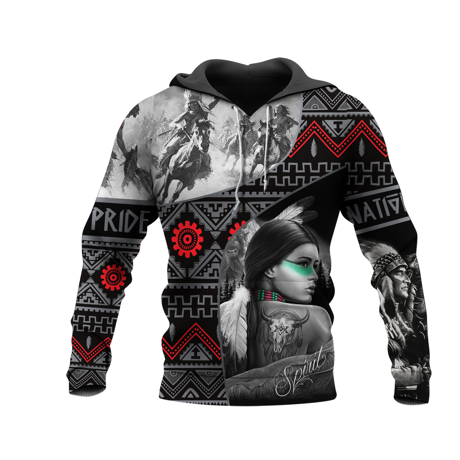 HD0013037 Girl & Chief Native American Pride 3D Hoodie