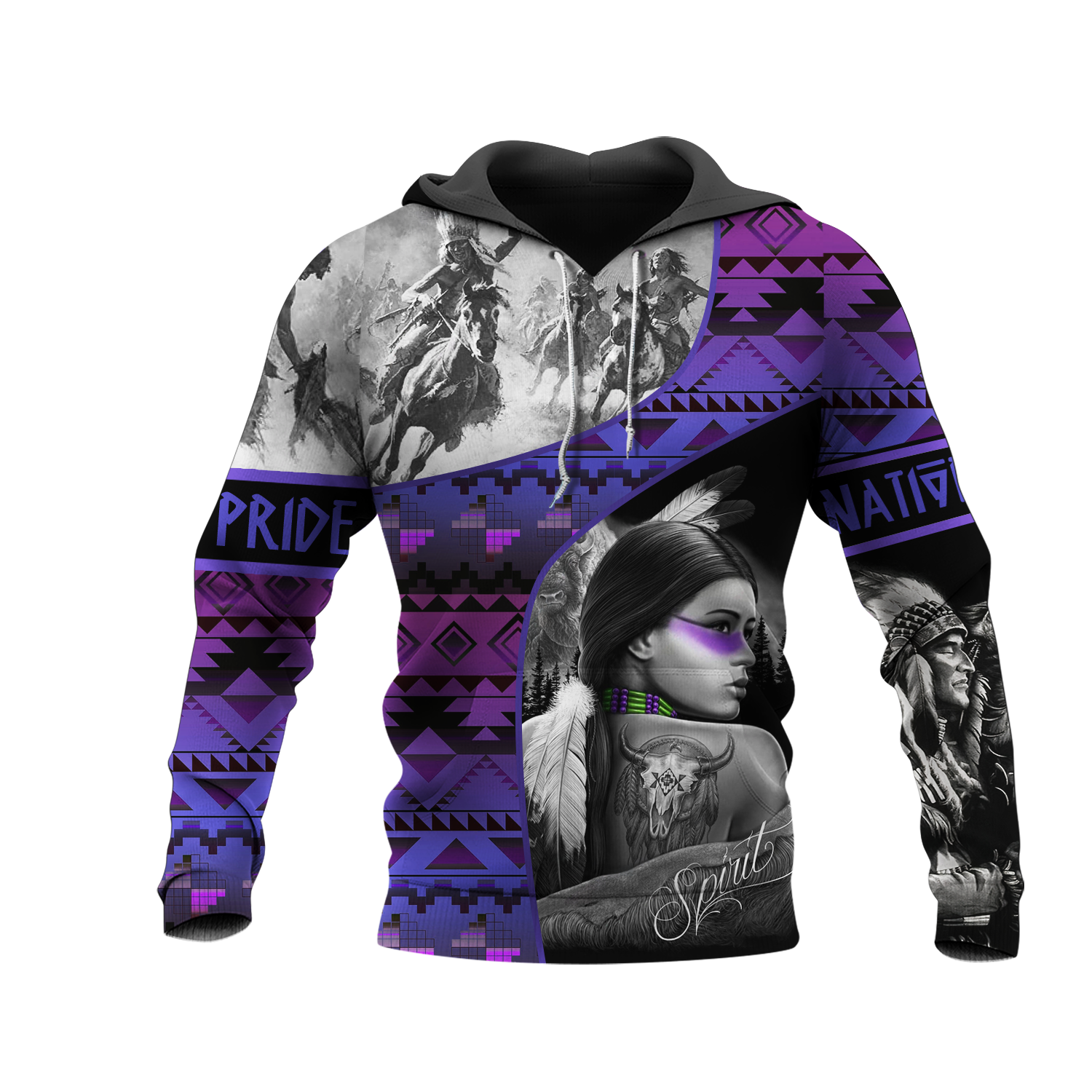 HD0013038 Girl & Chief Native American Pride 3D Hoodie
