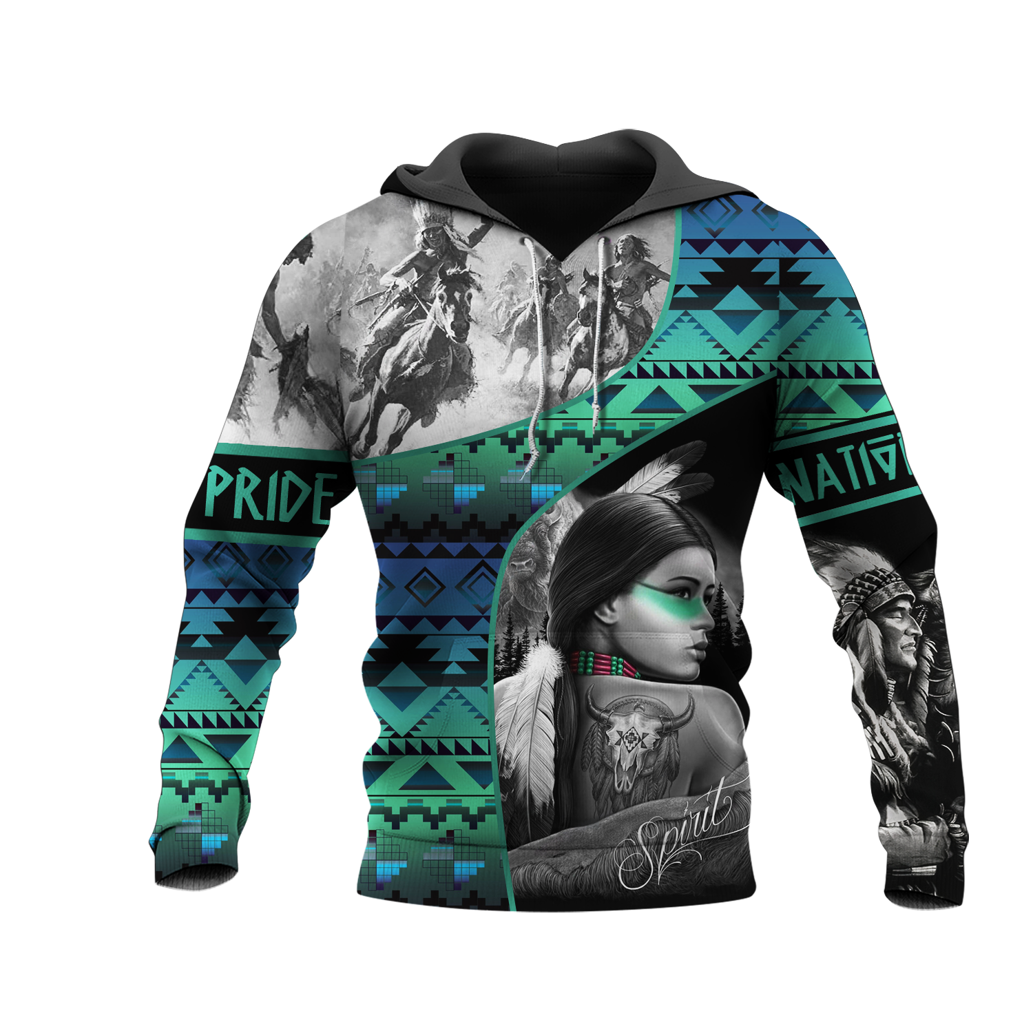 HD0013040 Girl & Chief Native American Pride 3D Hoodie