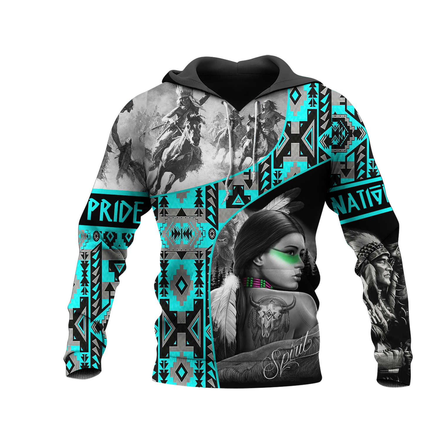 HD0013041 Girl & Chief Native American Pride 3D Hoodie