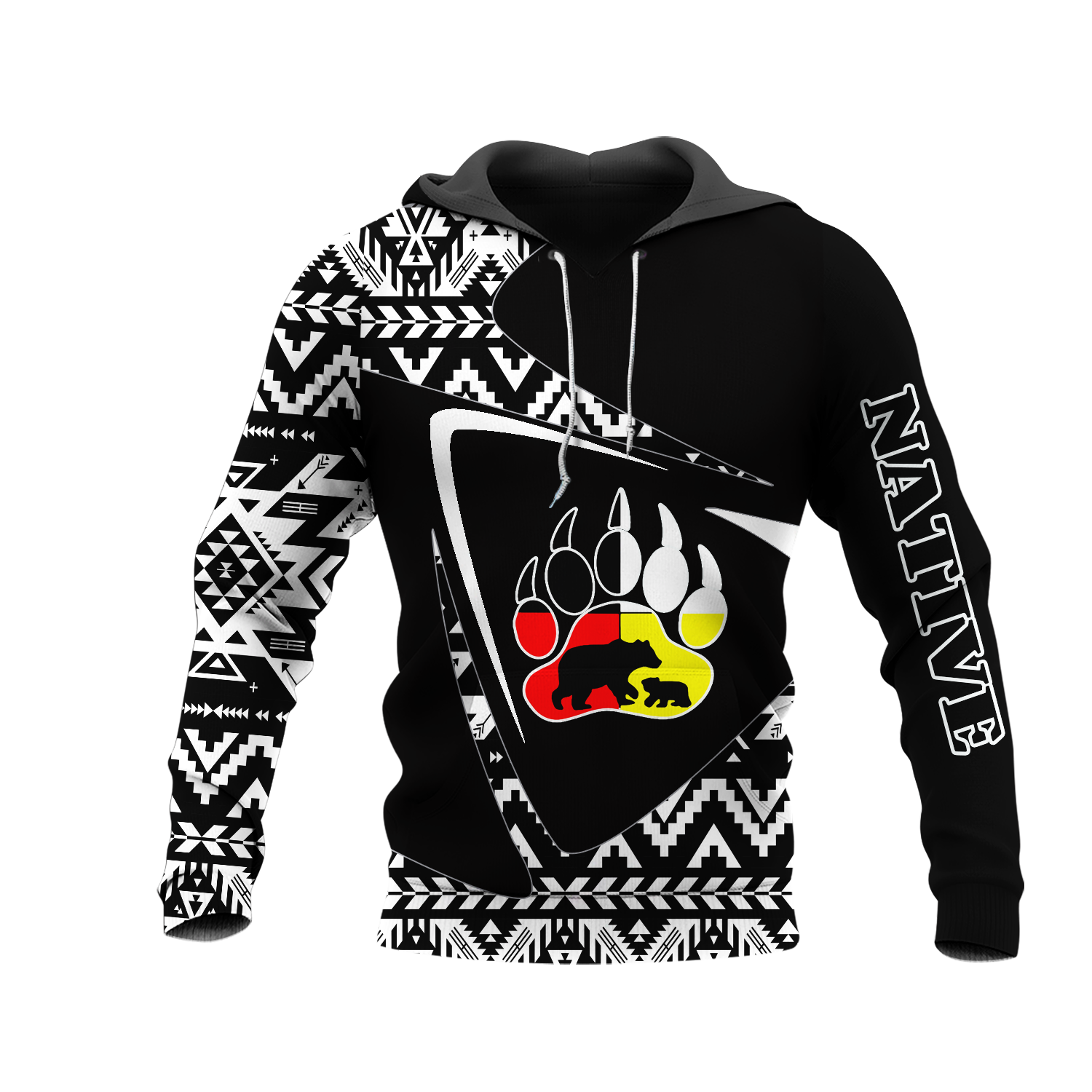 HD0013146 Bear Pattern Native American Pride 3D Hoodie