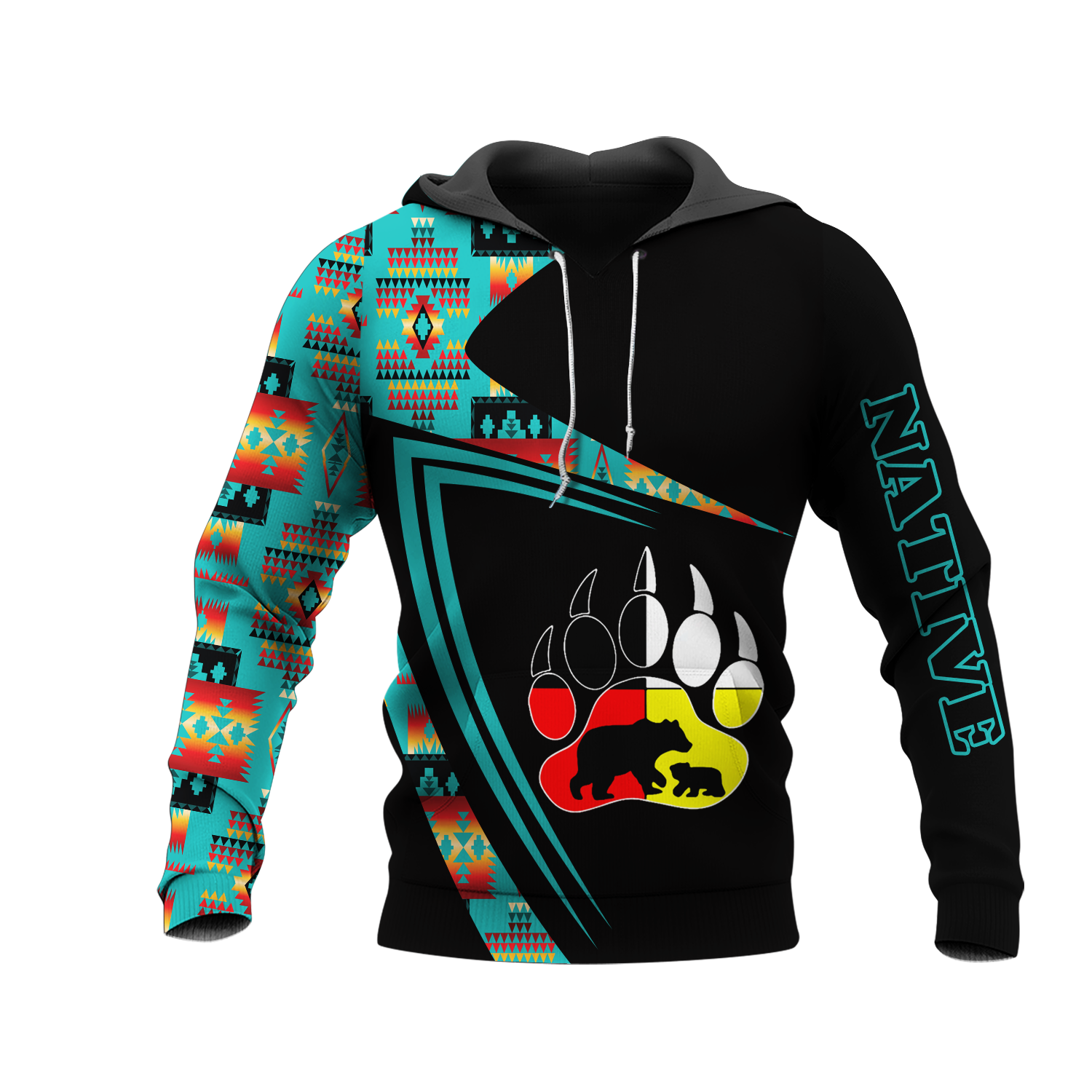 HD0013180 Bear Pattern Native American Pride 3D Hoodie