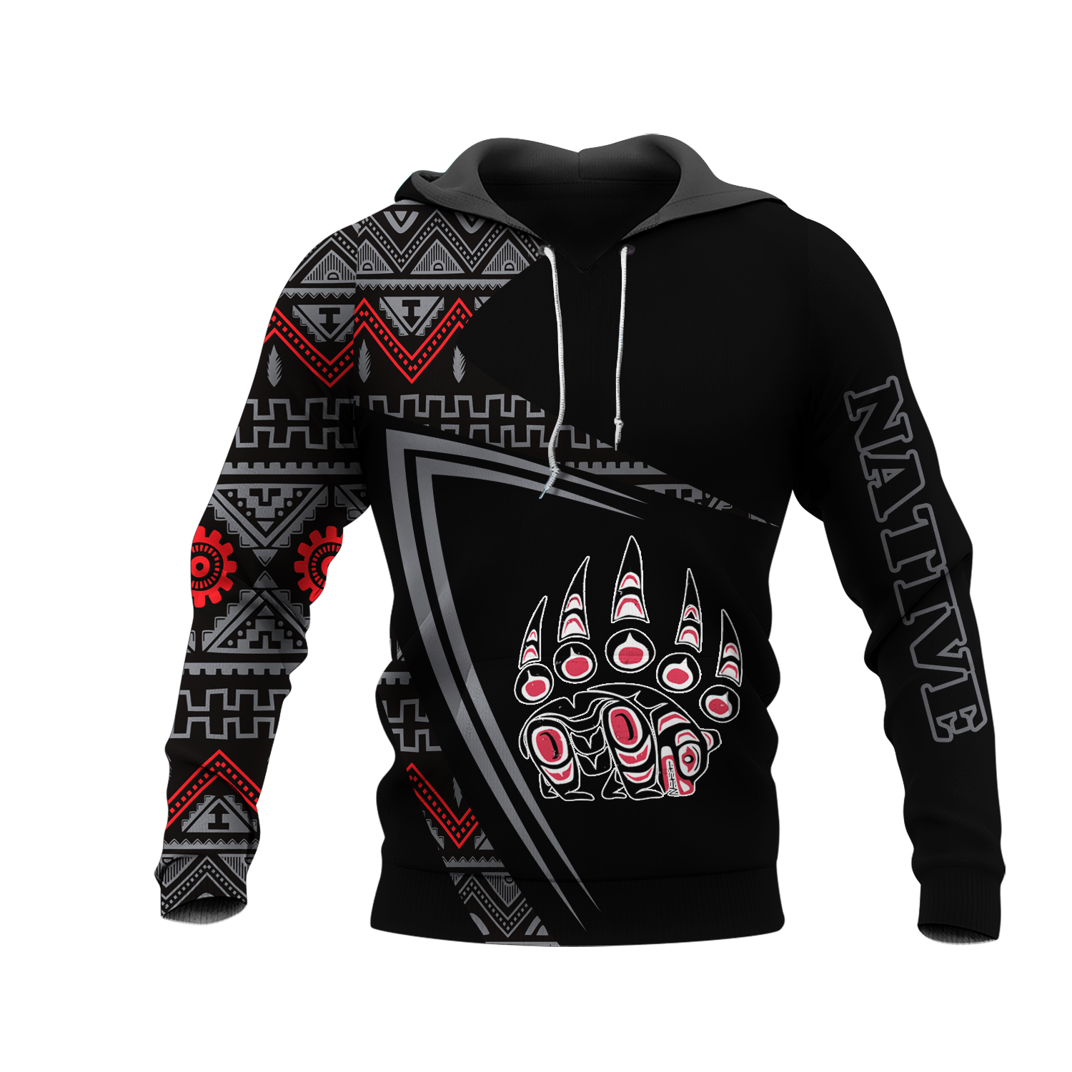 HD0013184 Bear Pattern Native American Pride 3D Hoodie
