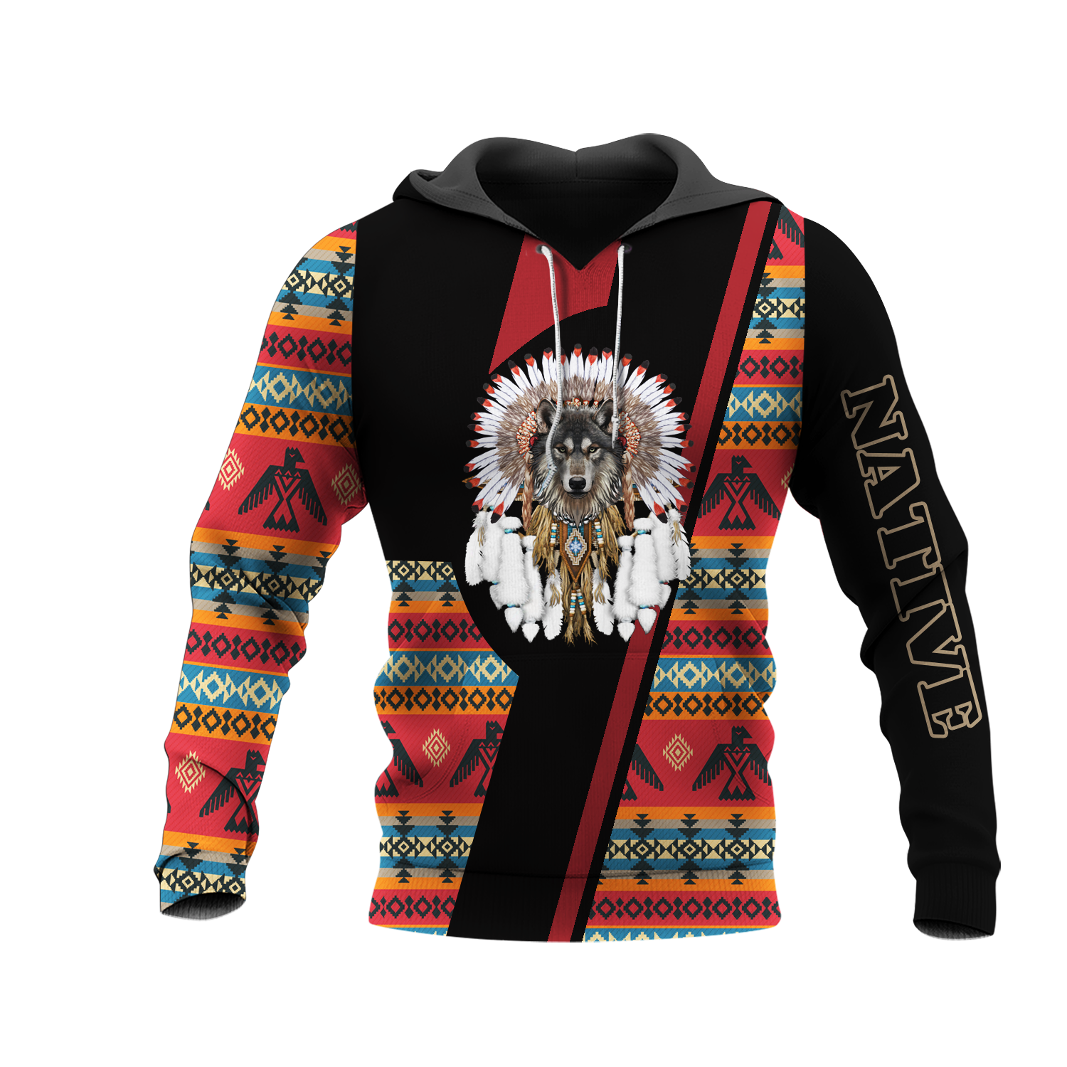 HD0013338 Wolf Native American Pride 3D Hoodie
