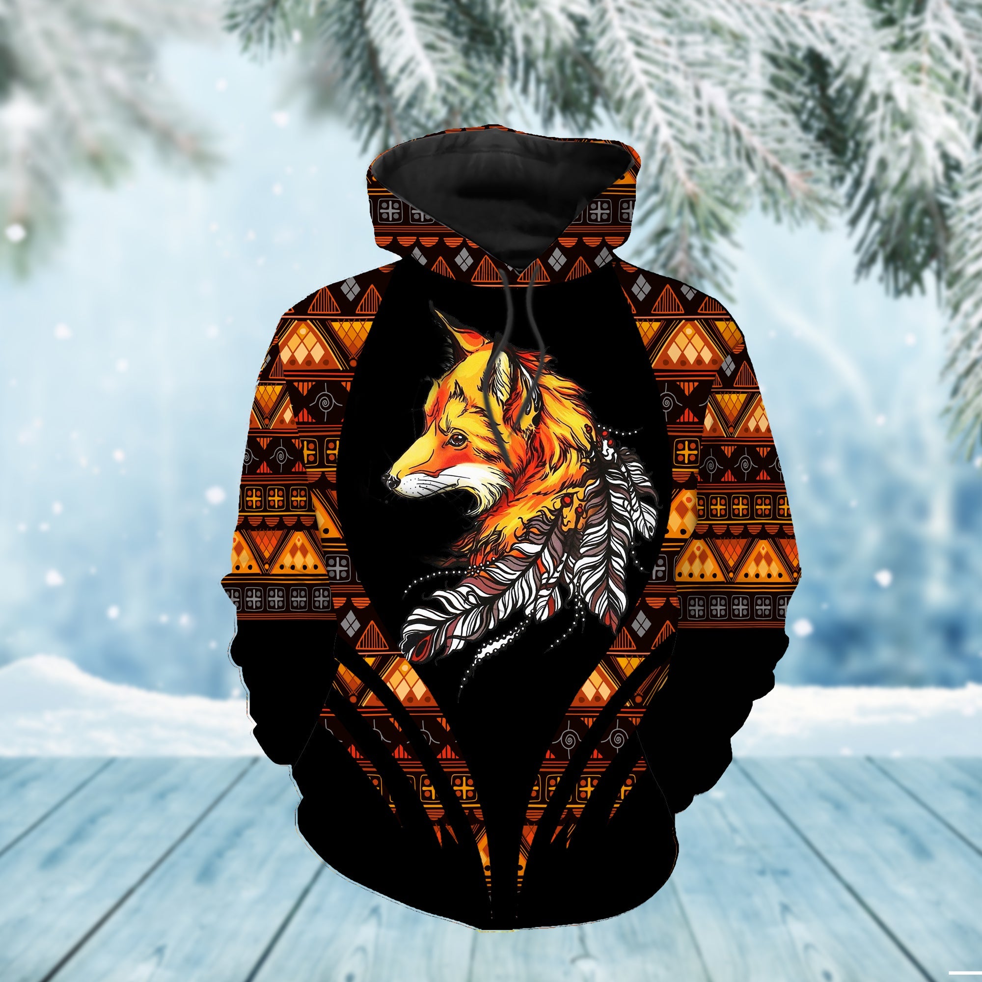 HD00057 Wolf Feather Native 3D Hoodie
