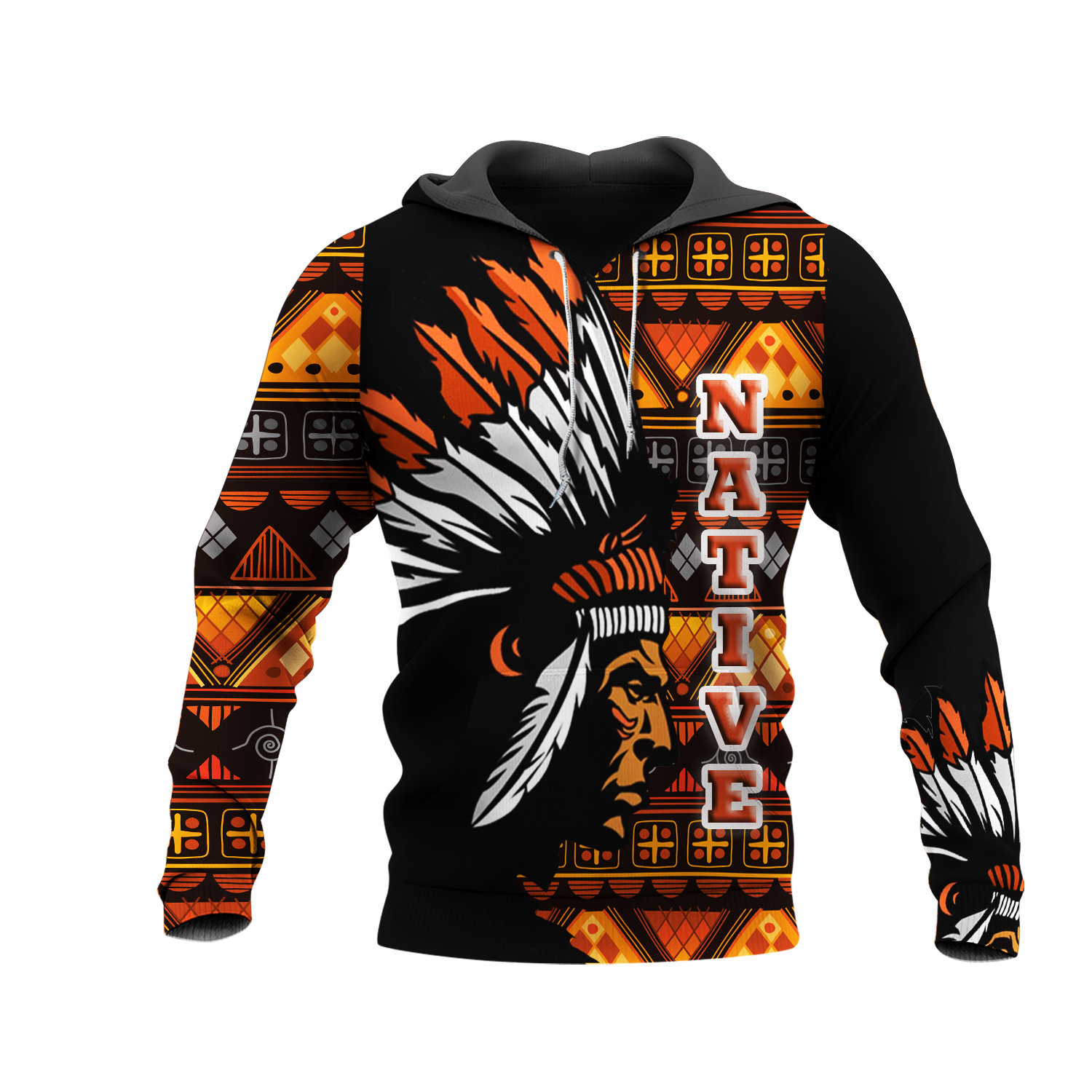 GB-NAT00650 Pattern Orange Chief Native 3D Hoodie