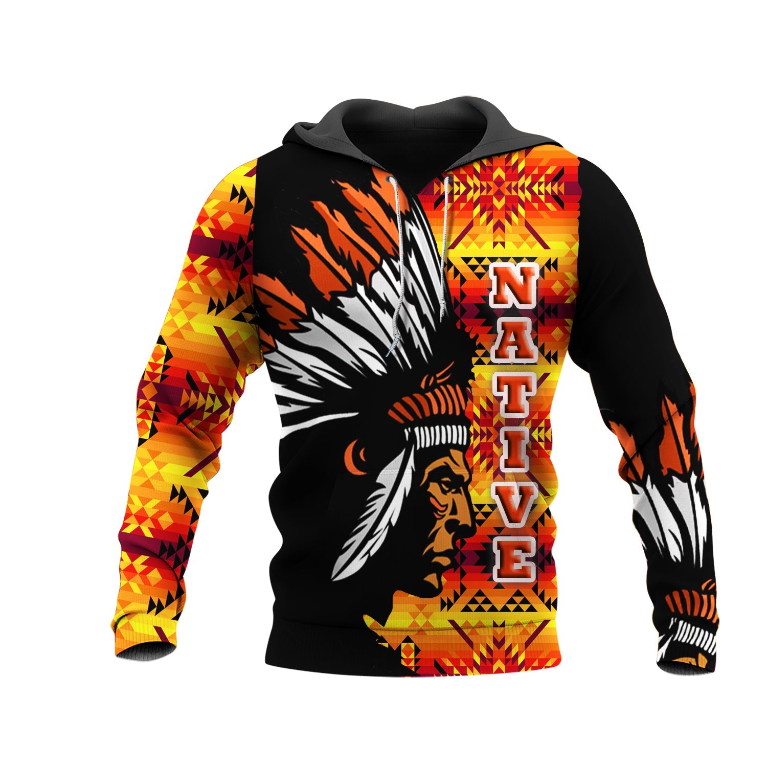 HD00066 Pattern Orange Chief Native 3D Hoodie
