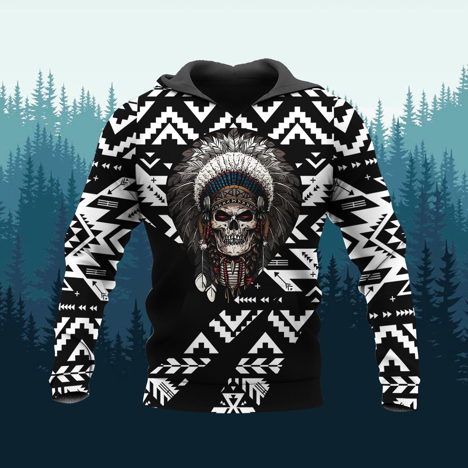 HD260114M01 Skull Chief Native American Pride 3D Hoodie