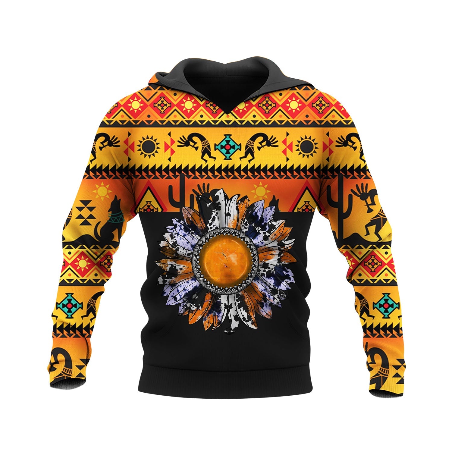 HD250424M02 Orange Western Sunflower Native American Pride 3D Hoodie