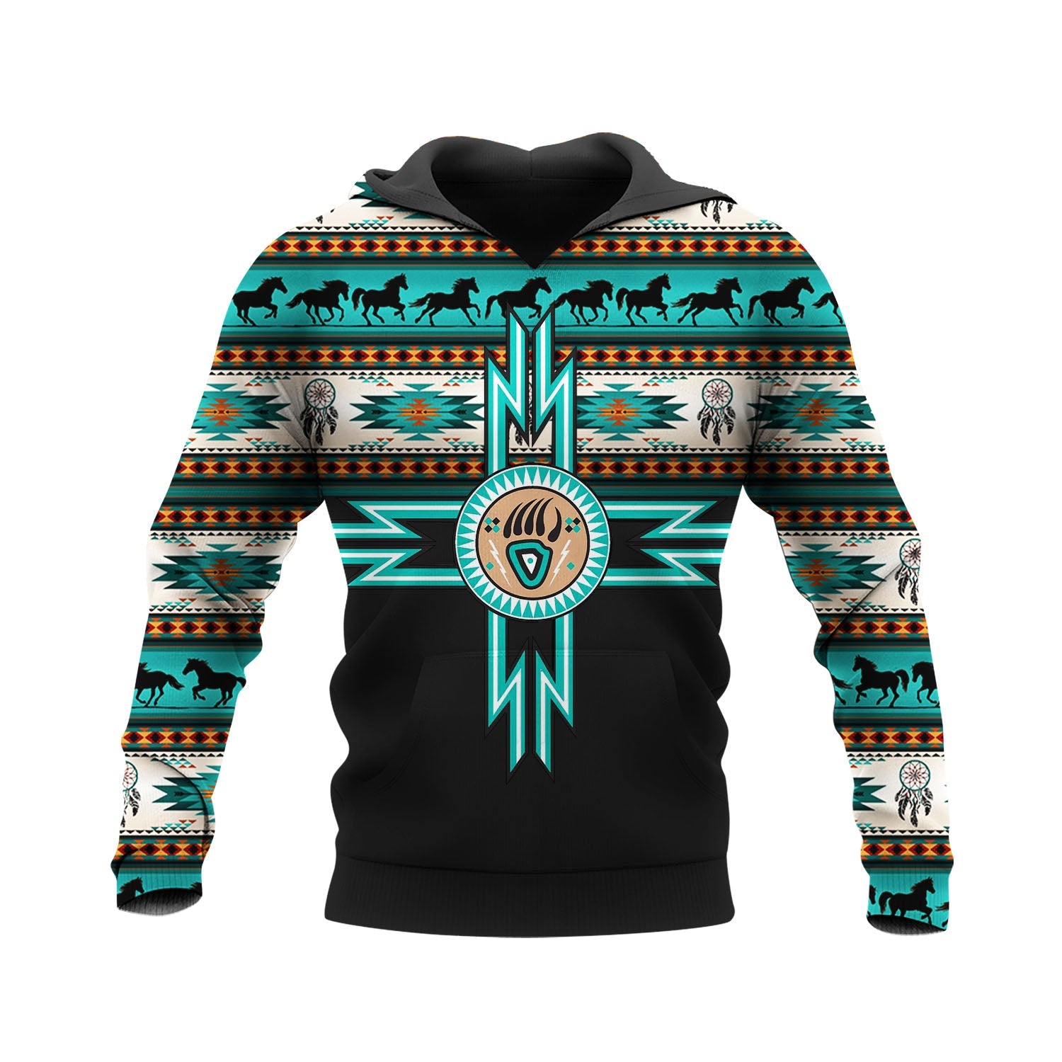 HD250424M05 Turquoise Bear Paw Native American Pride 3D Hoodie