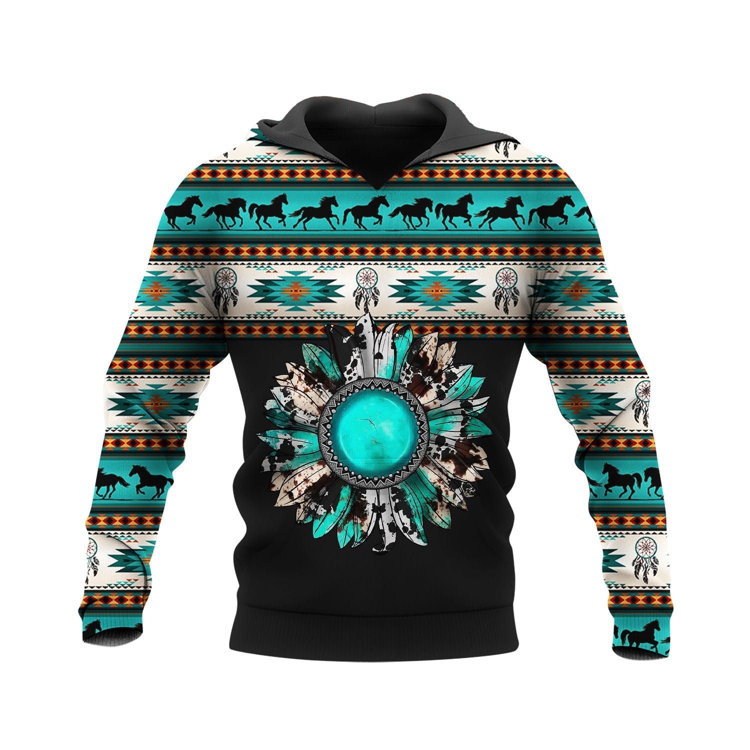 HD250424M08 Blue Western Sunflower Native American Pride 3D Hoodie
