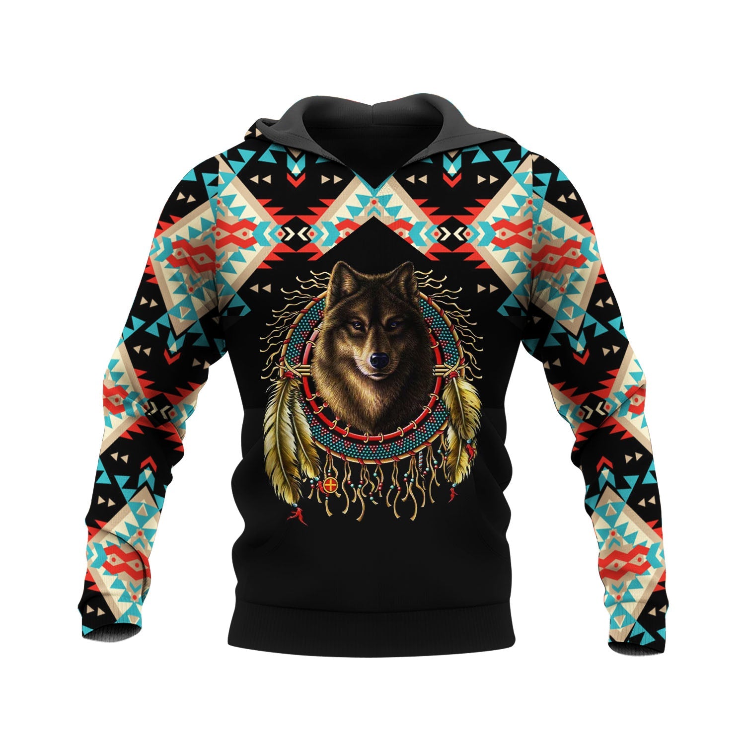 HD250424M17 Wolf Dreamcatcher Native American Pride 3D Hoodie
