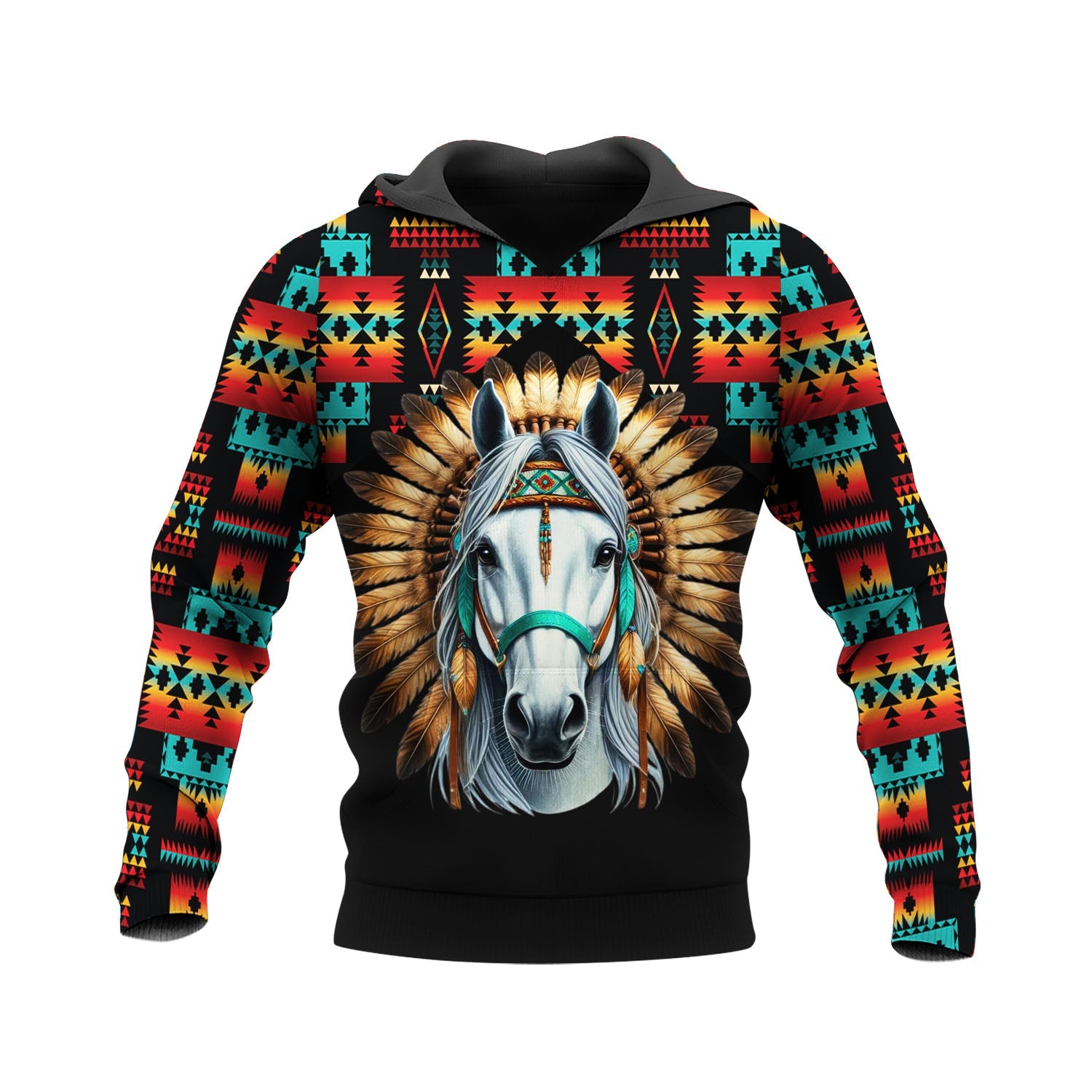 HD250424M19 Horse Feather Native American Pride 3D Hoodie