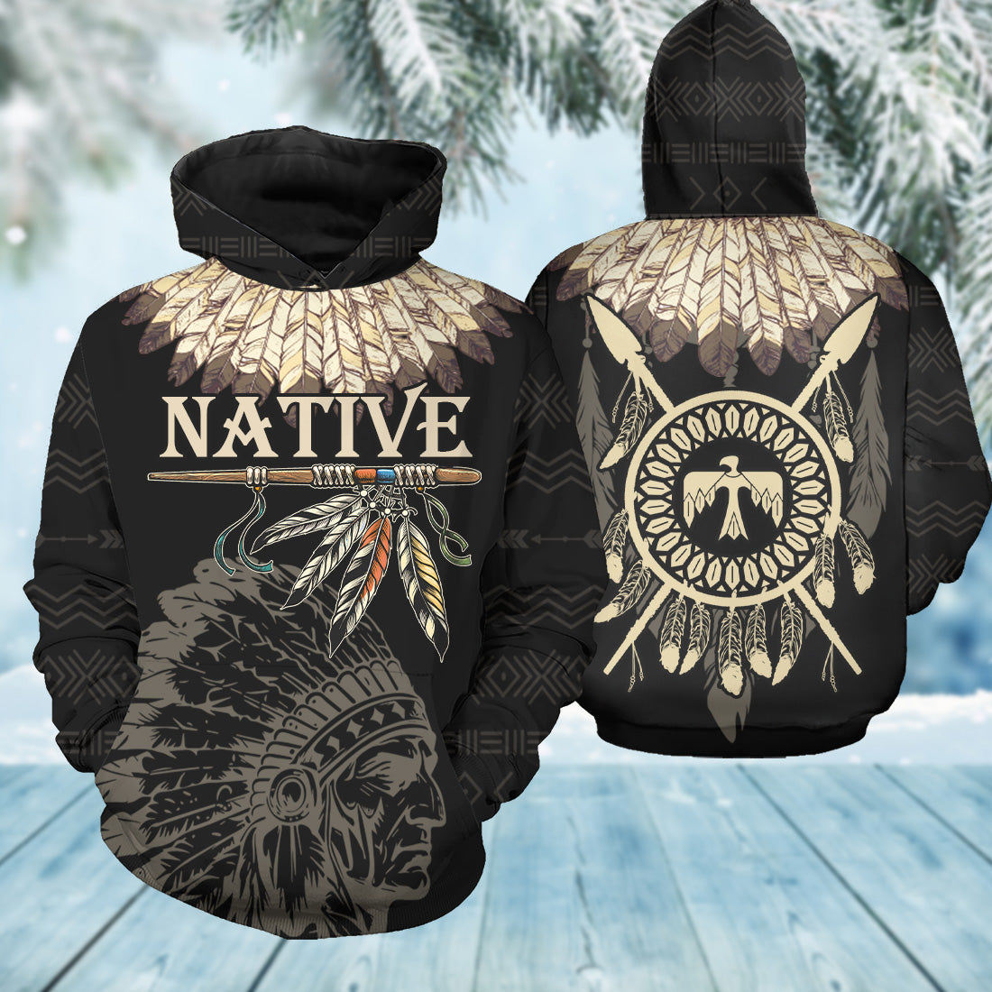 HD250919M05 Thunderbird Feather Native American 3D Hoodie