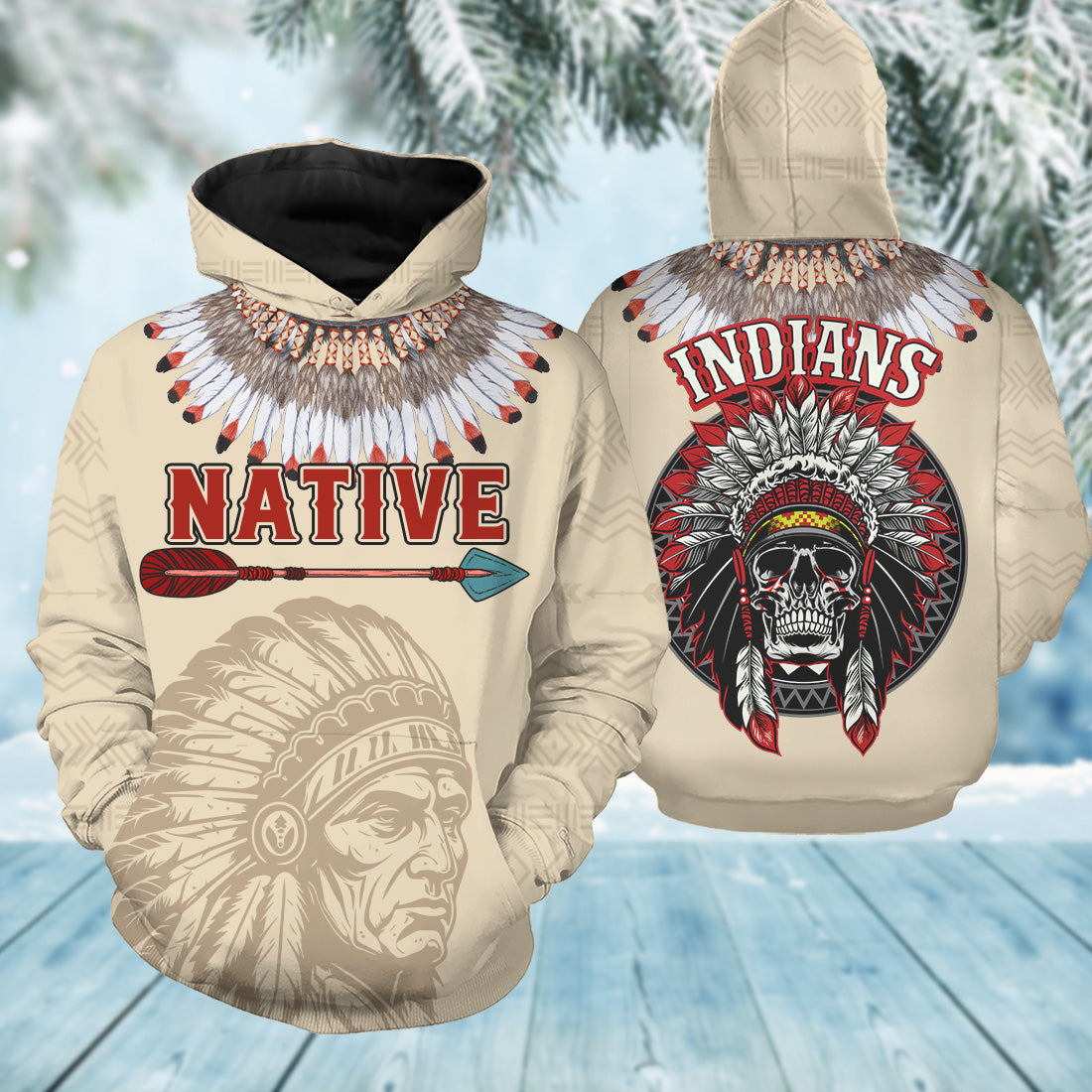 HD250919M15 Chief Skull Native American 3D Hoodie