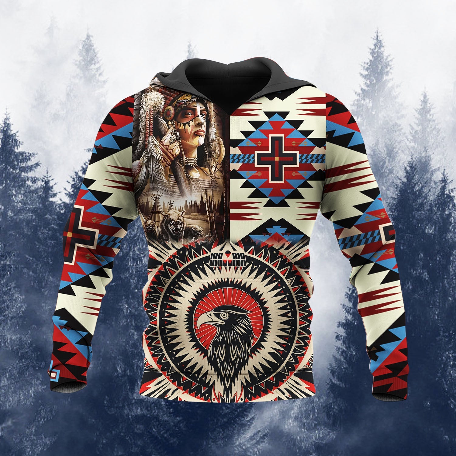 HD251030M10 Chief and Eagle Native American 3D Hoodie