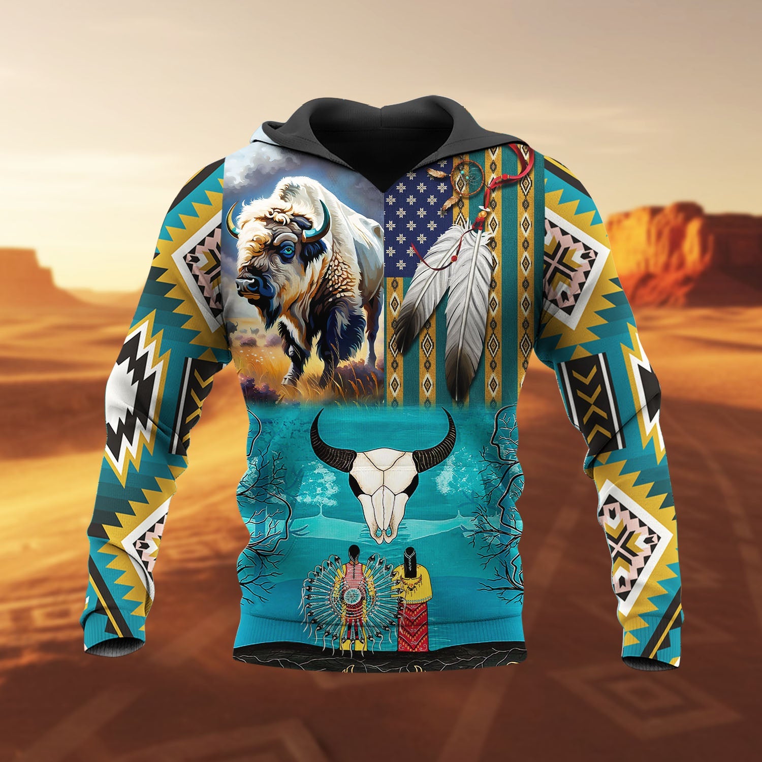 HD251101M09 Bison Native American 3D Hoodie