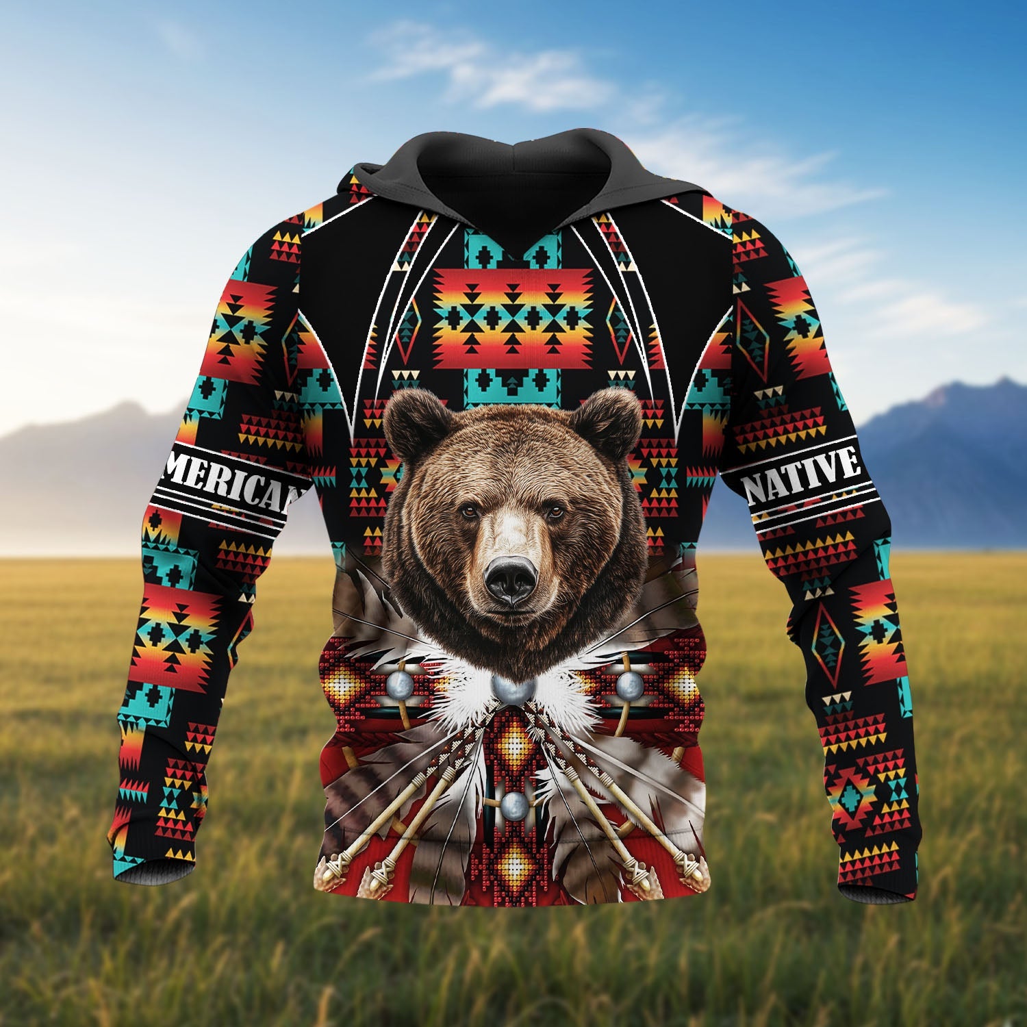 HD251103M07 Bear Chief Native American 3D Hoodie
