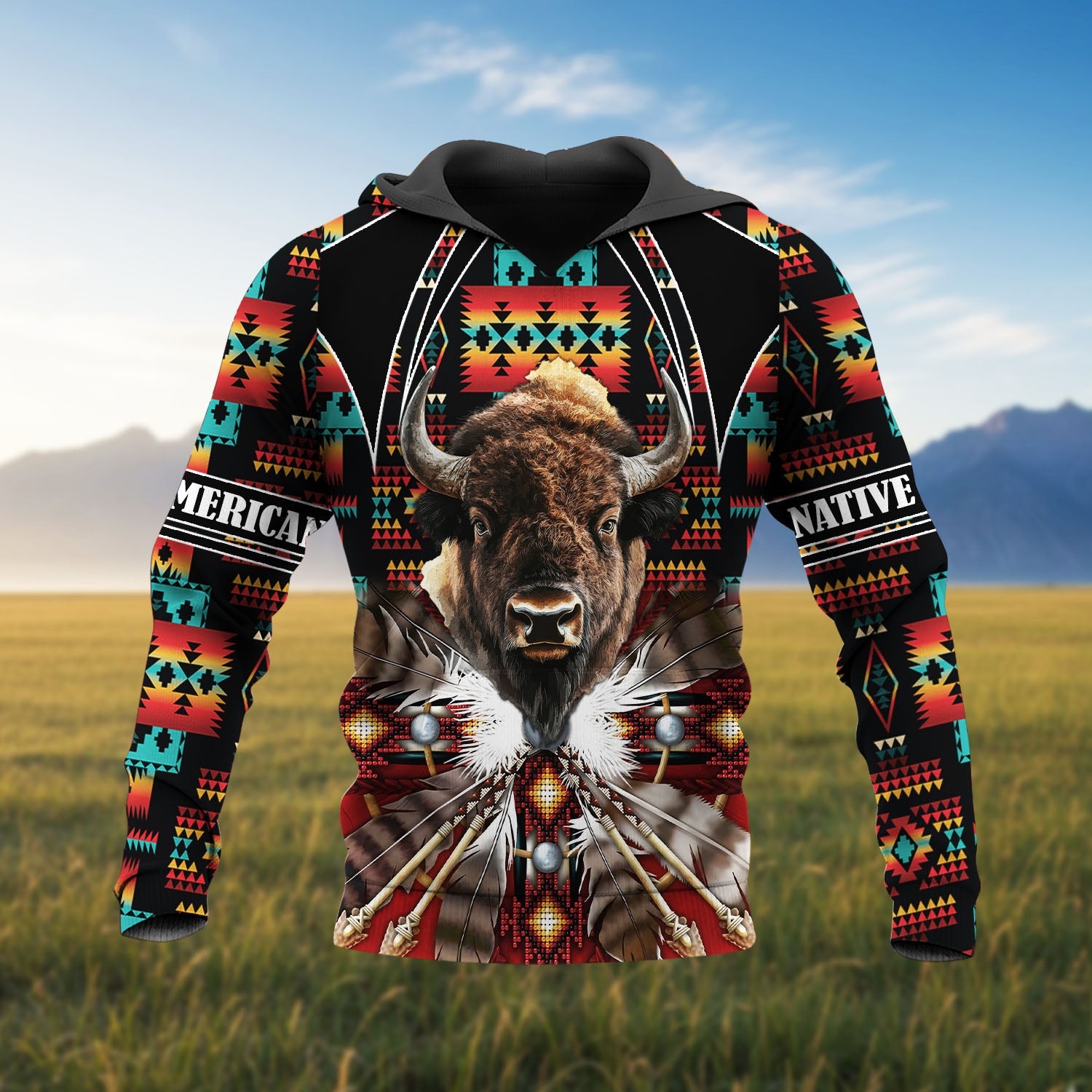 HD251103M10 Bison Chief Native American 3D Hoodie