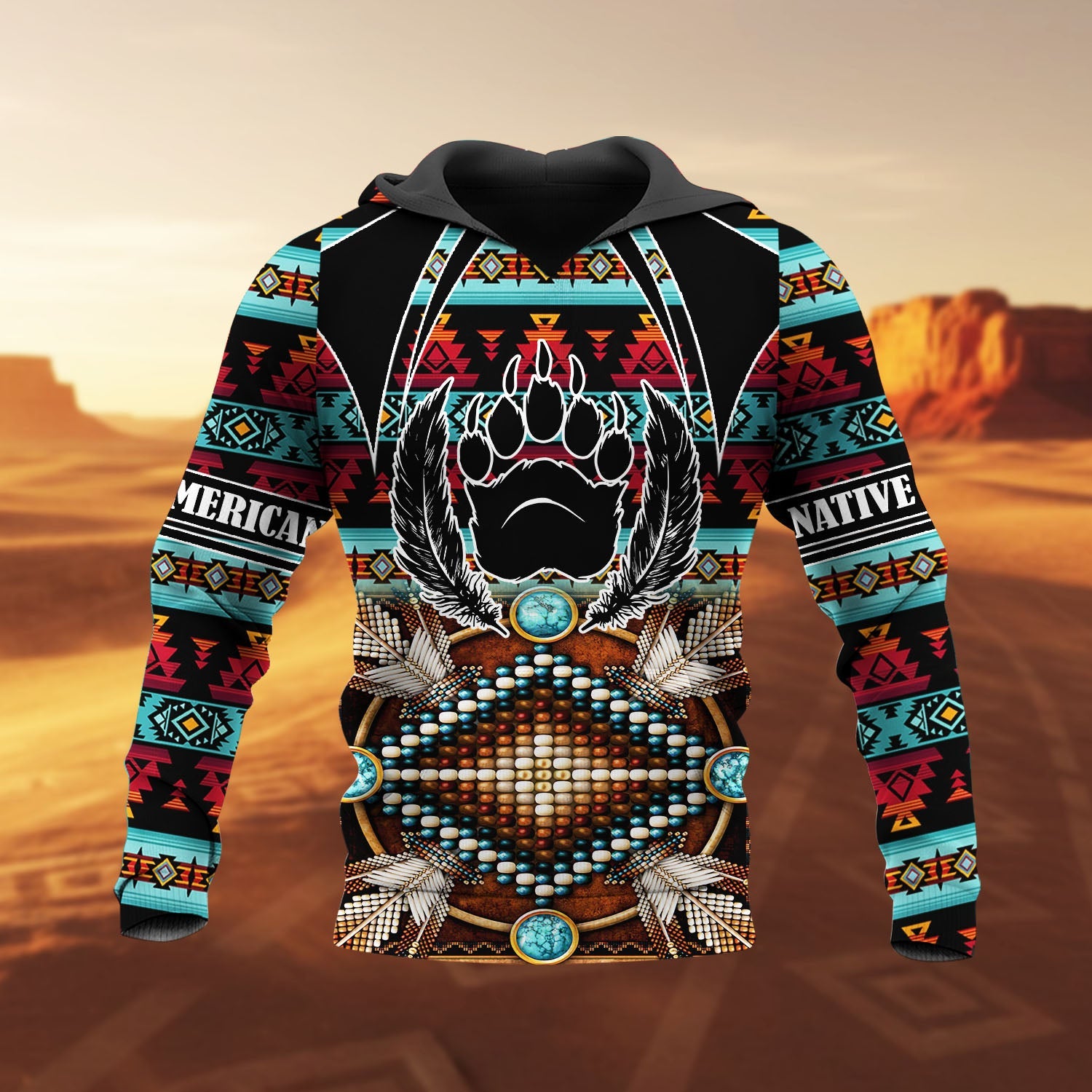 HD251103M12 Bear Claws Chief Native American 3D Hoodie