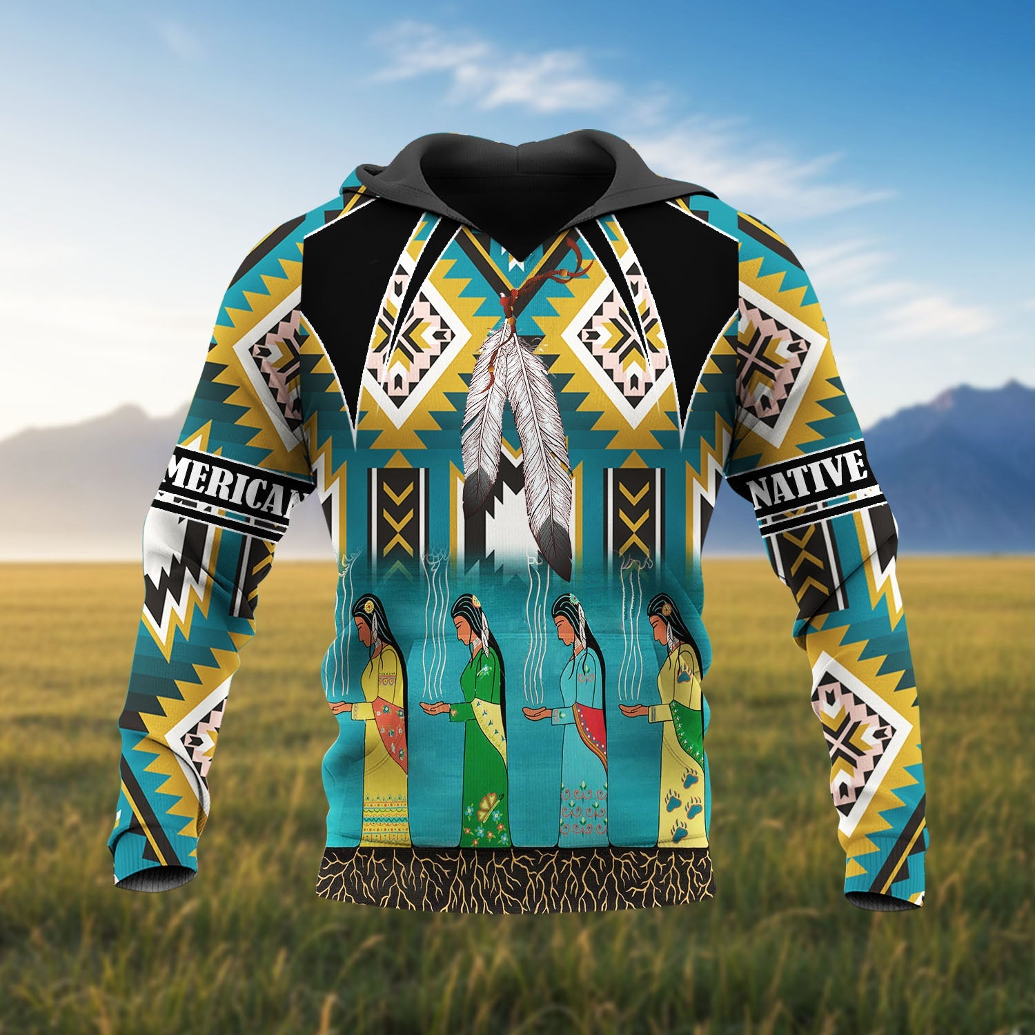 HD251103M15 Feather Native American 3D Hoodie
