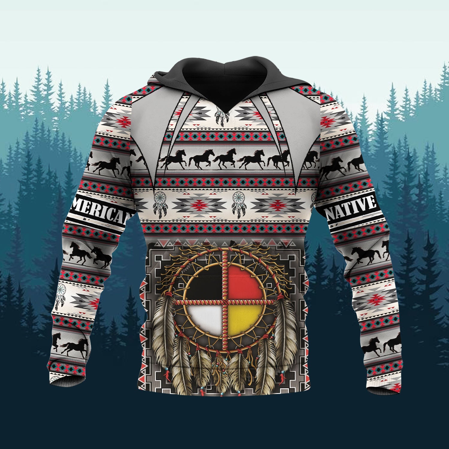 HD251103M20 Running Horses Native American 3D Hoodie