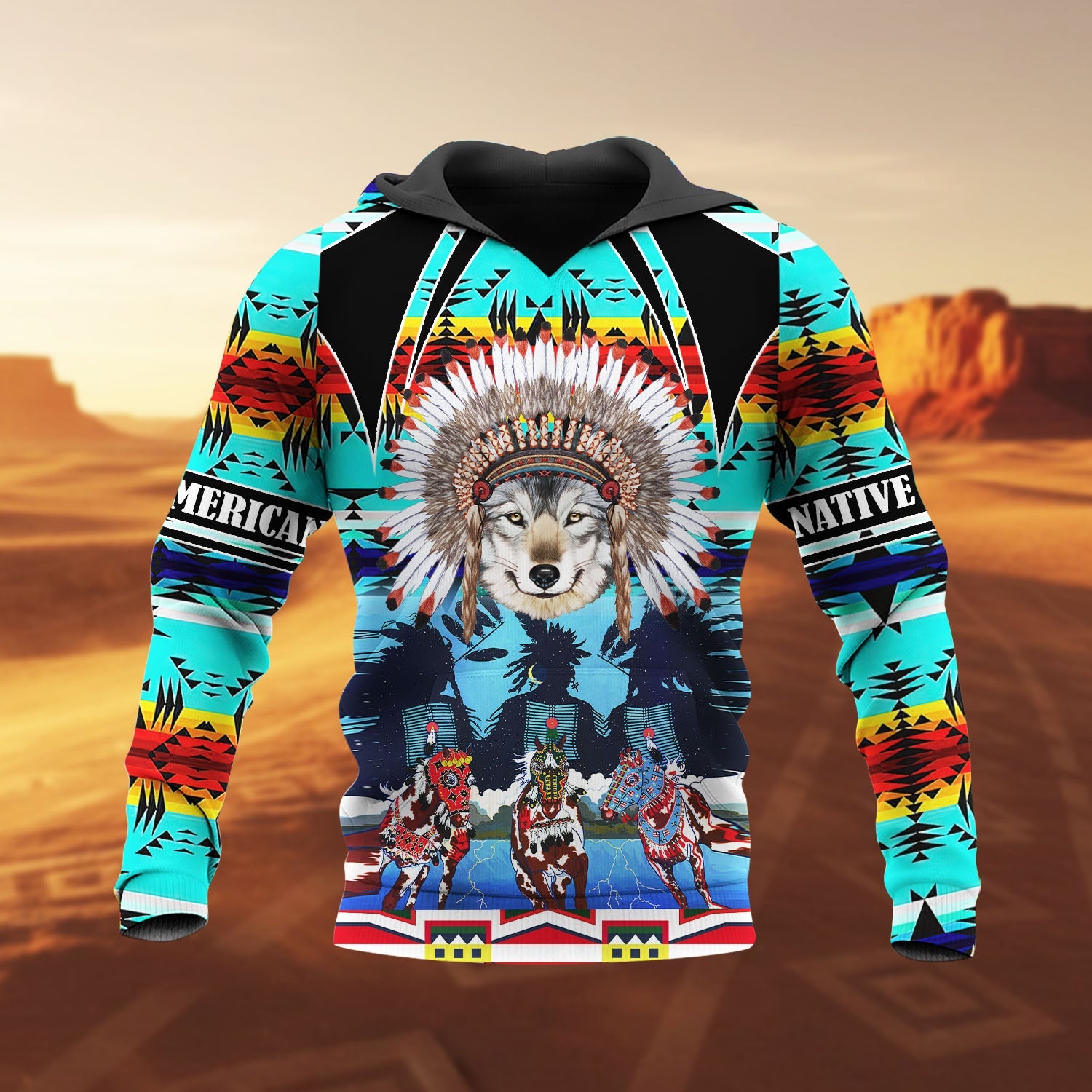HD251104M14 Chief Wolf Native American 3D Hoodie