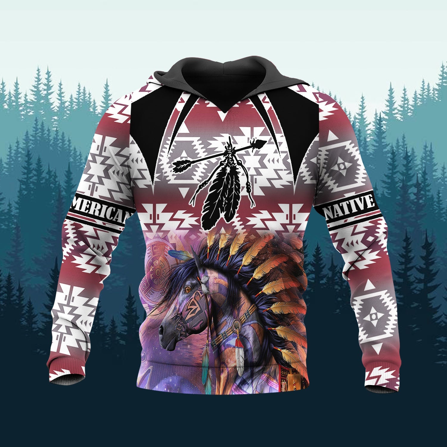 HD251106M12 Horse Native American 3D Hoodie