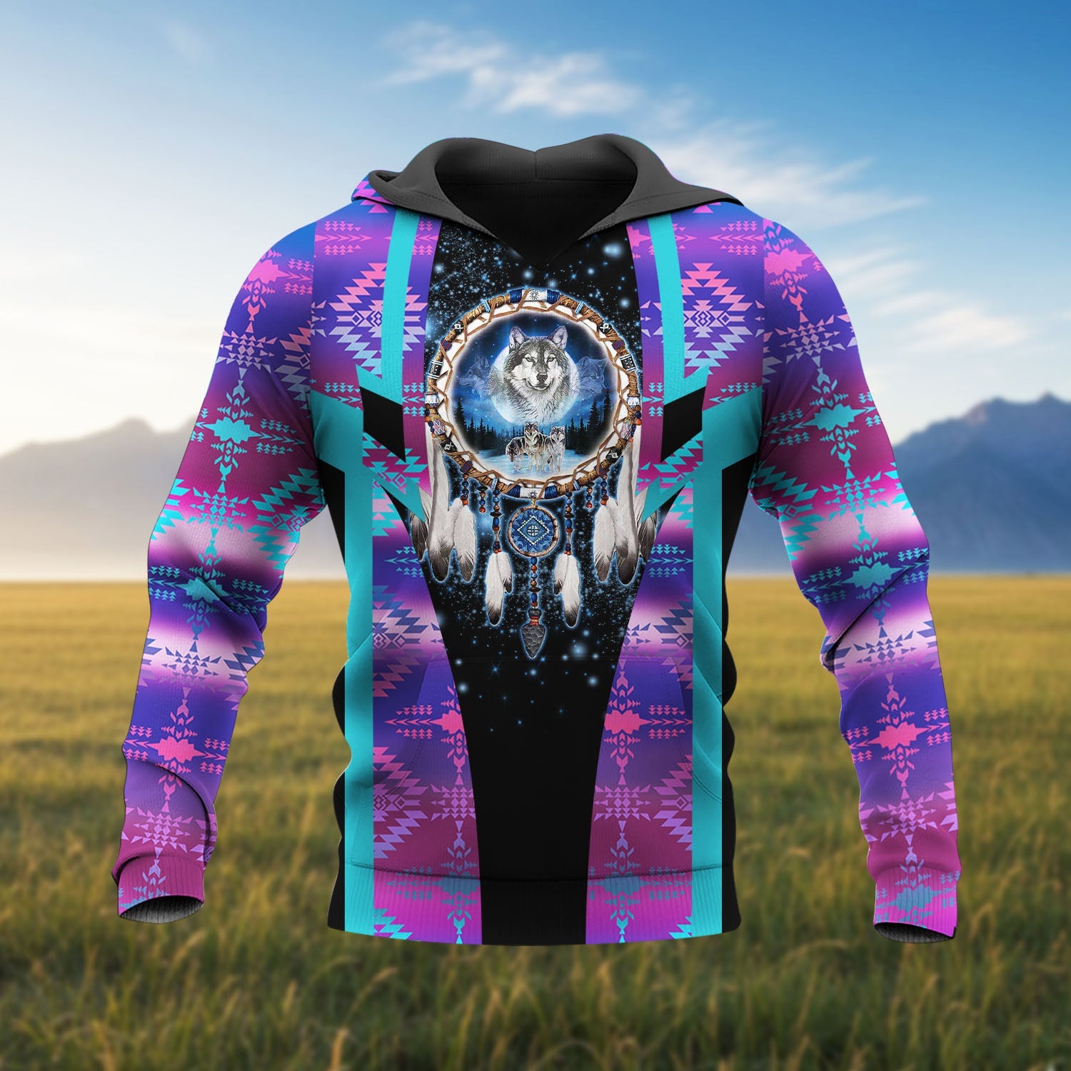 HD260107M06 Wolf Dreamcatcher Native American Pride 3D Hoodie