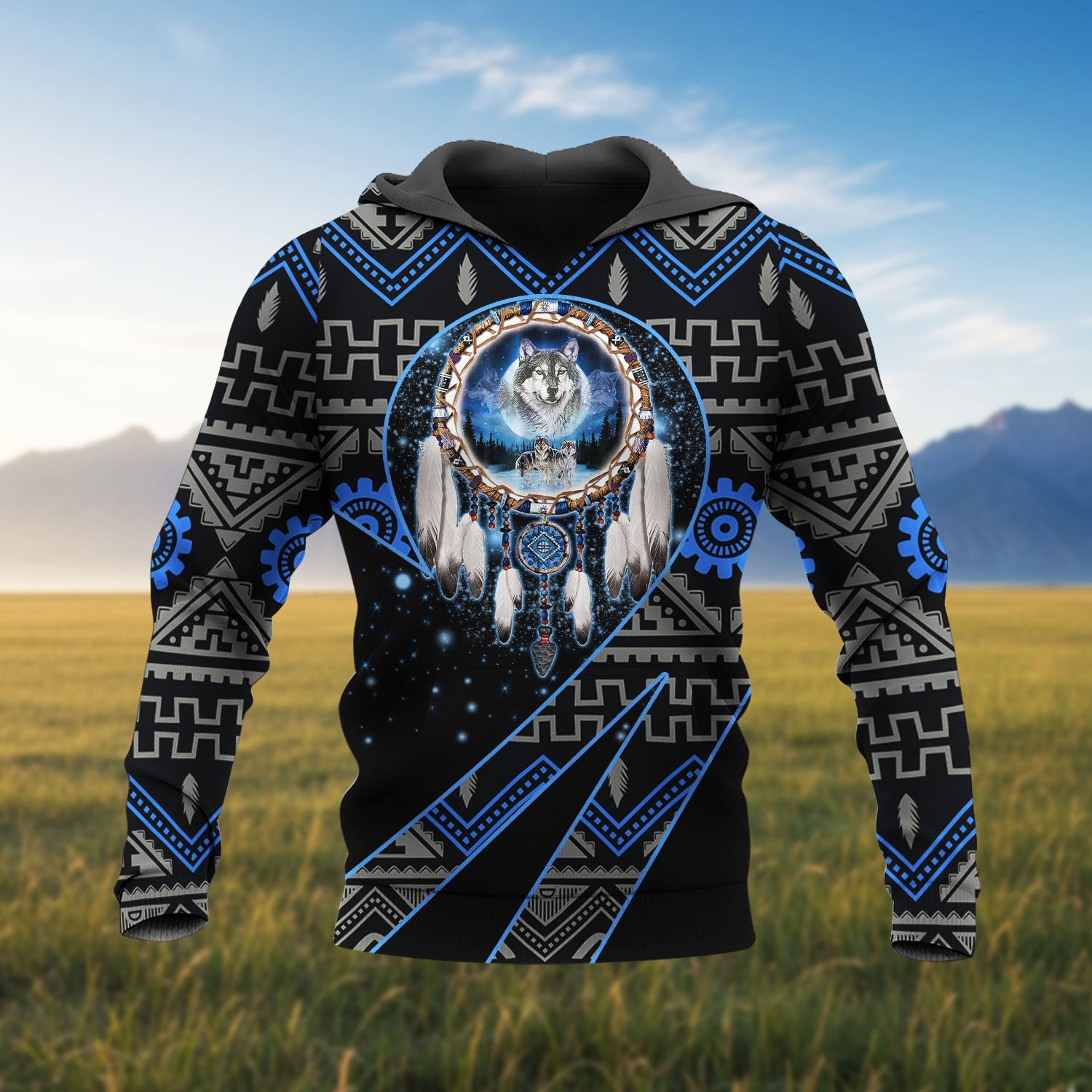 HD260112M14 Wolf Dreamcatcher Native American Pride 3D Hoodie