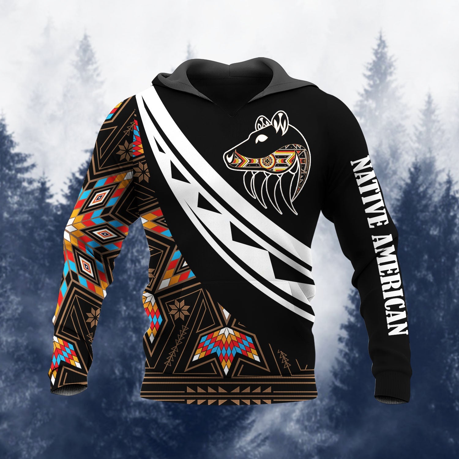 HD260119M06 Bear Native American Pride 3D Hoodie