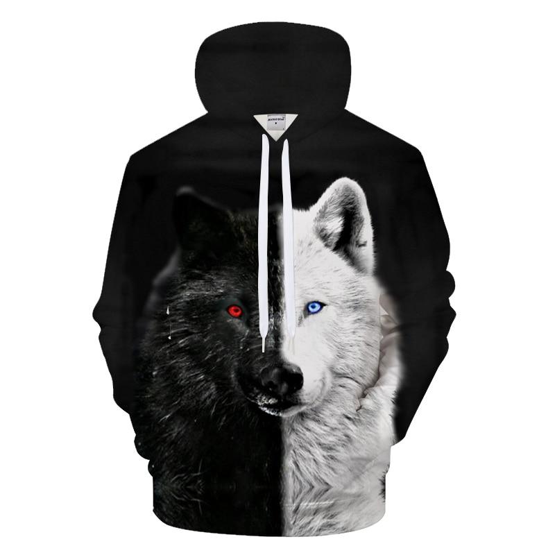 Ying And Yang Native American Wolf 3D Hoodies