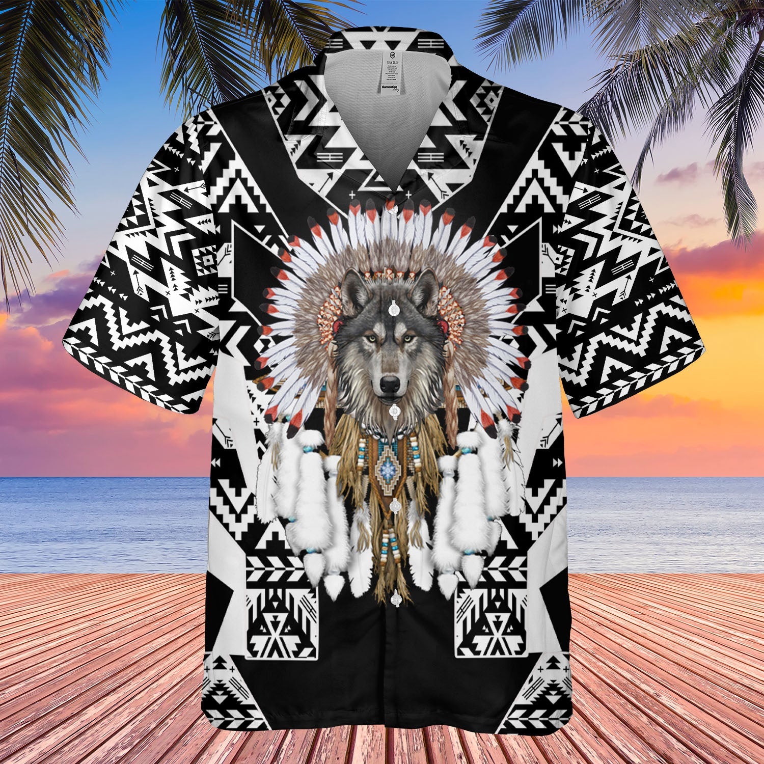 HW250429M01 Wolf Native American Hawaiian Shirt 3D