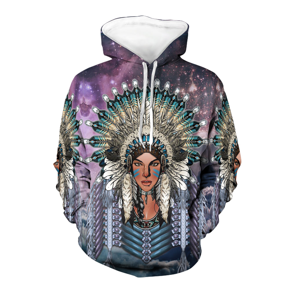Native American Girl Galaxy  3D Hoodies